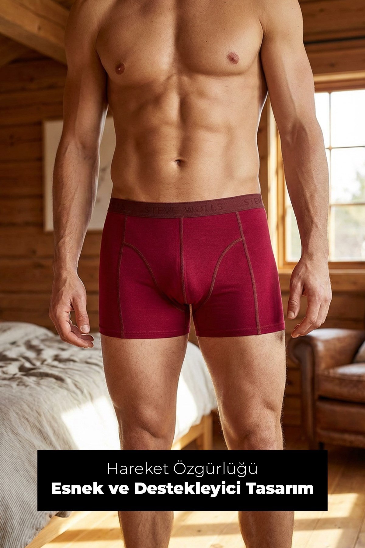 Erkek Bordo 3’Lü Klasik Bambu Boxer - 25101
