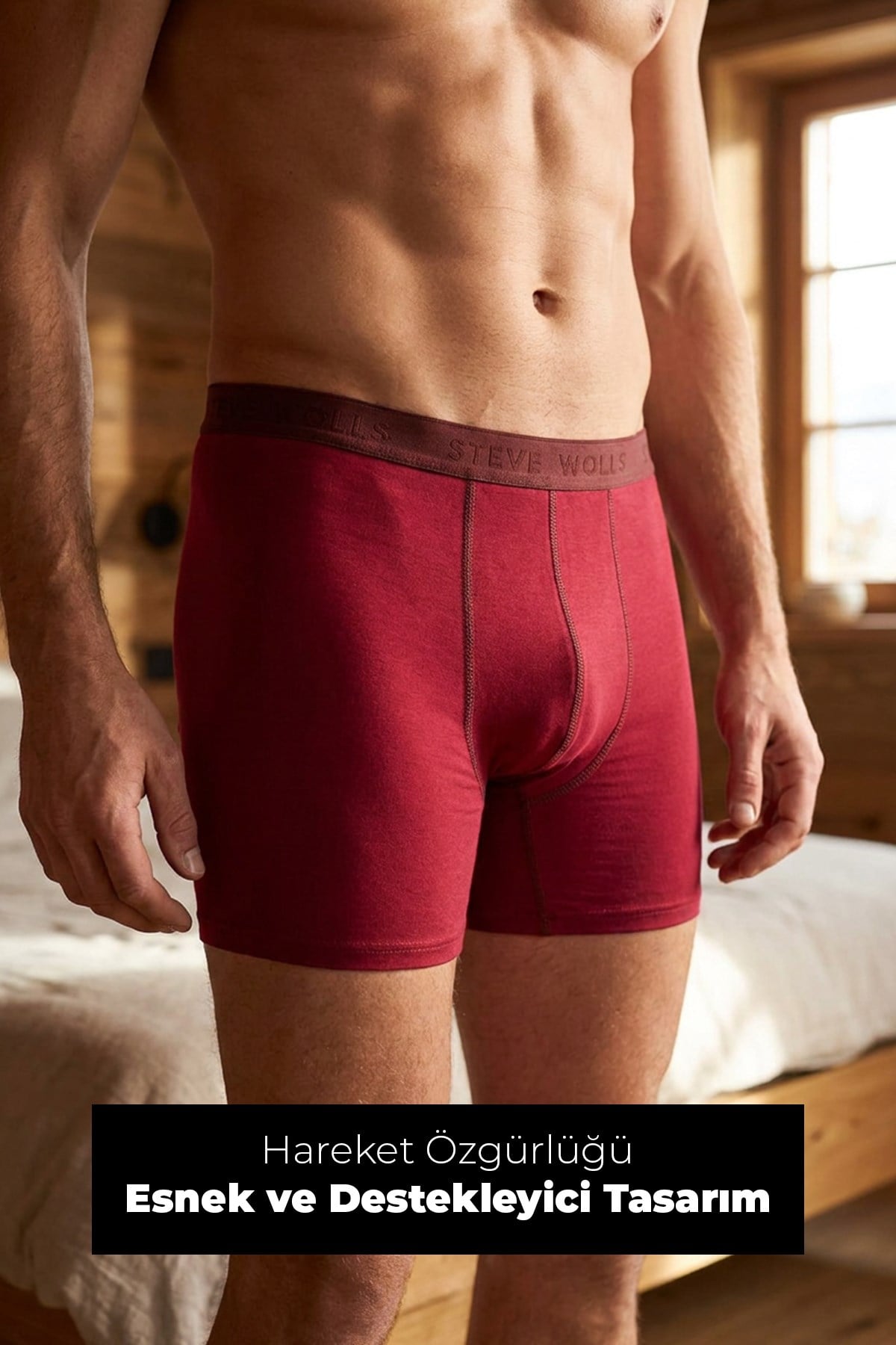 Erkek Bordo Tekli Uzun Paça Bambu Boxer - 25200