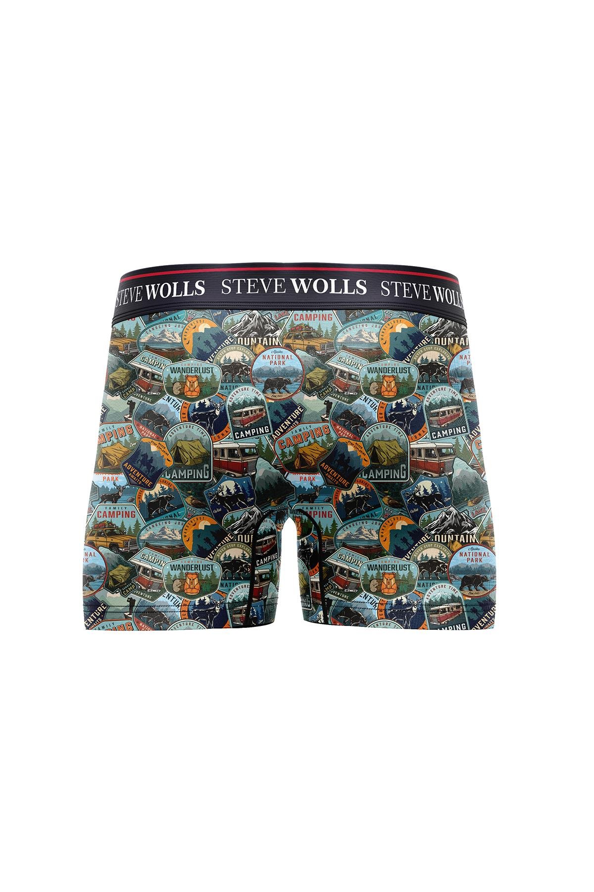 Erkek Camping Desenli Tekli Dijital Baskı Boxer - 1036