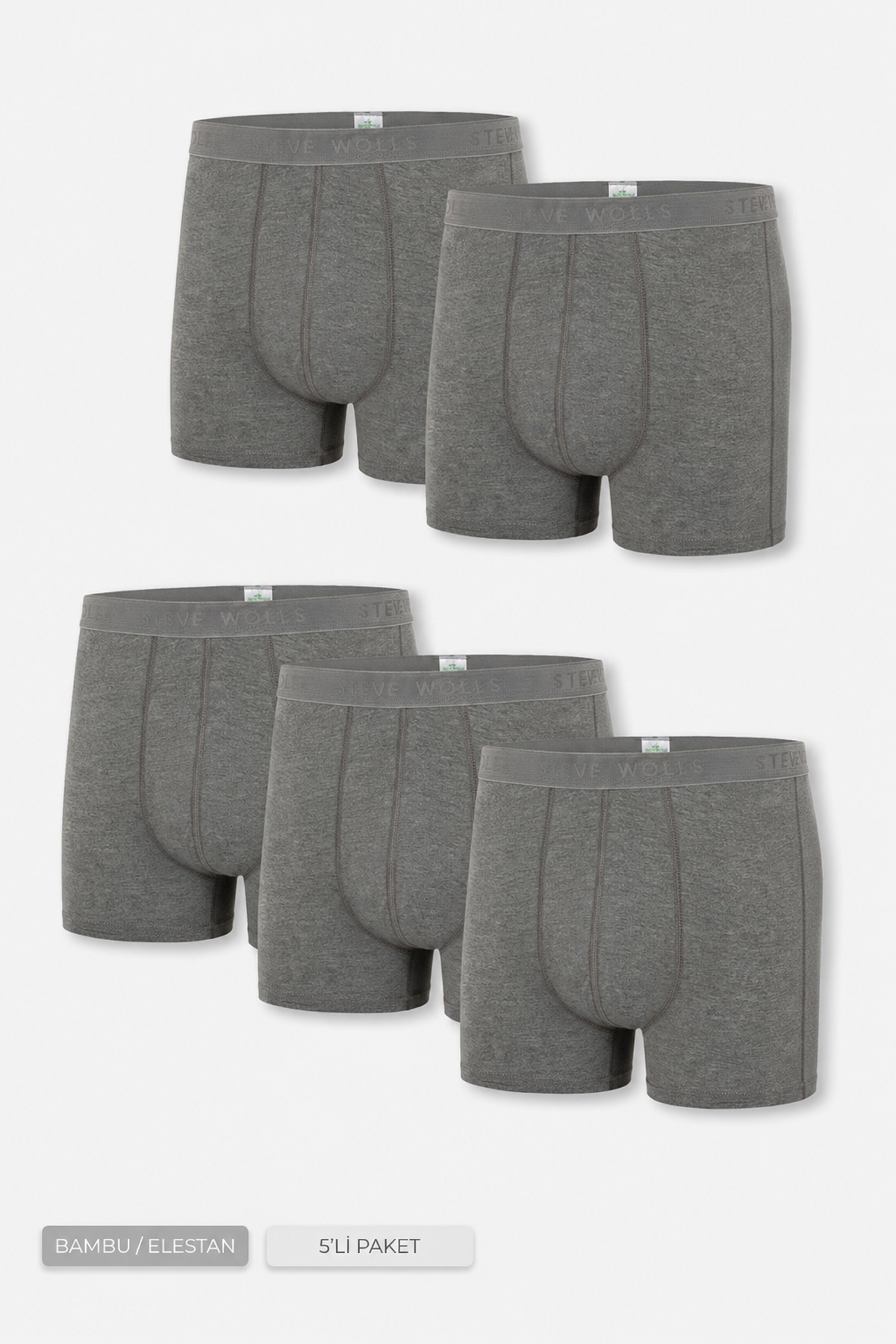 Erkek Gri 5’Li Uzun Paça Bambu Boxer - 25203