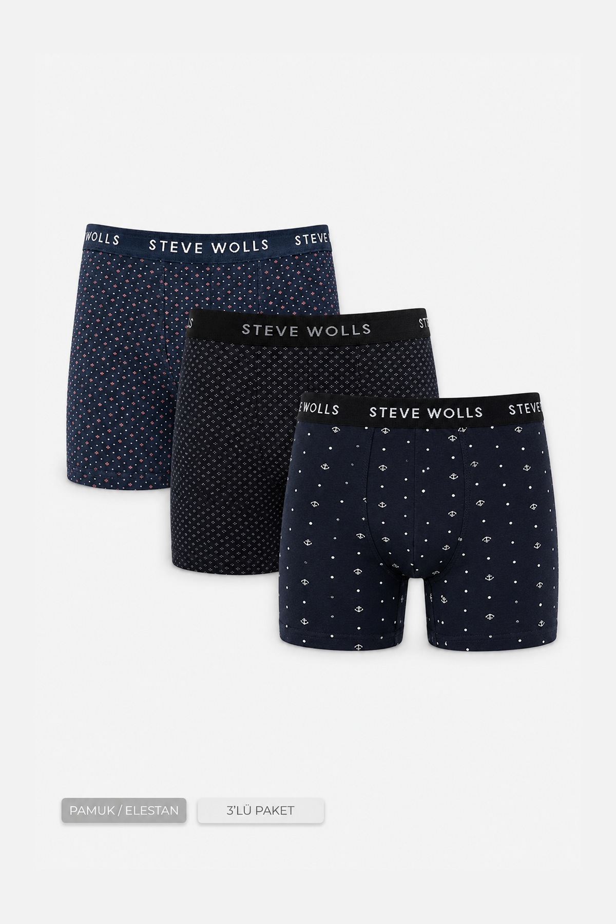 Erkek Karışık Desenli 3'lü Boxer - 23662