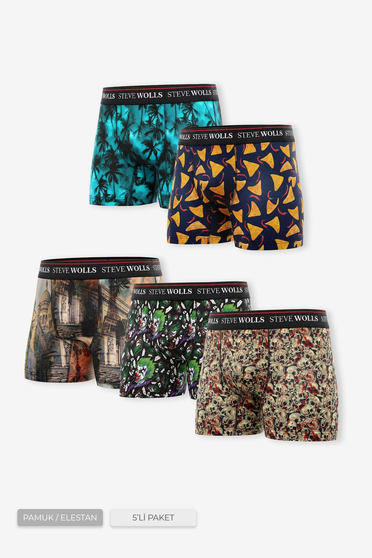 Erkek Karışık Desenli 5'li Dijital Baskı Boxer - 1105