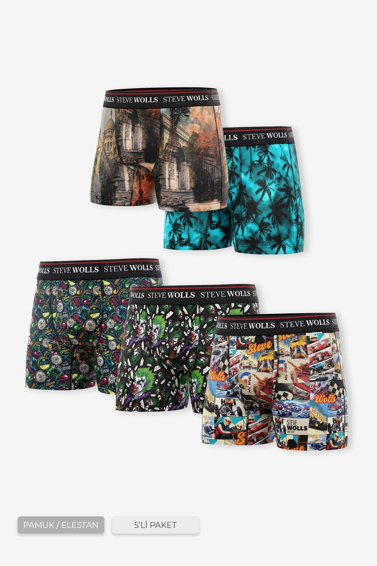Erkek Karışık Desenli 5'li Dijital Baskı Boxer - 1103