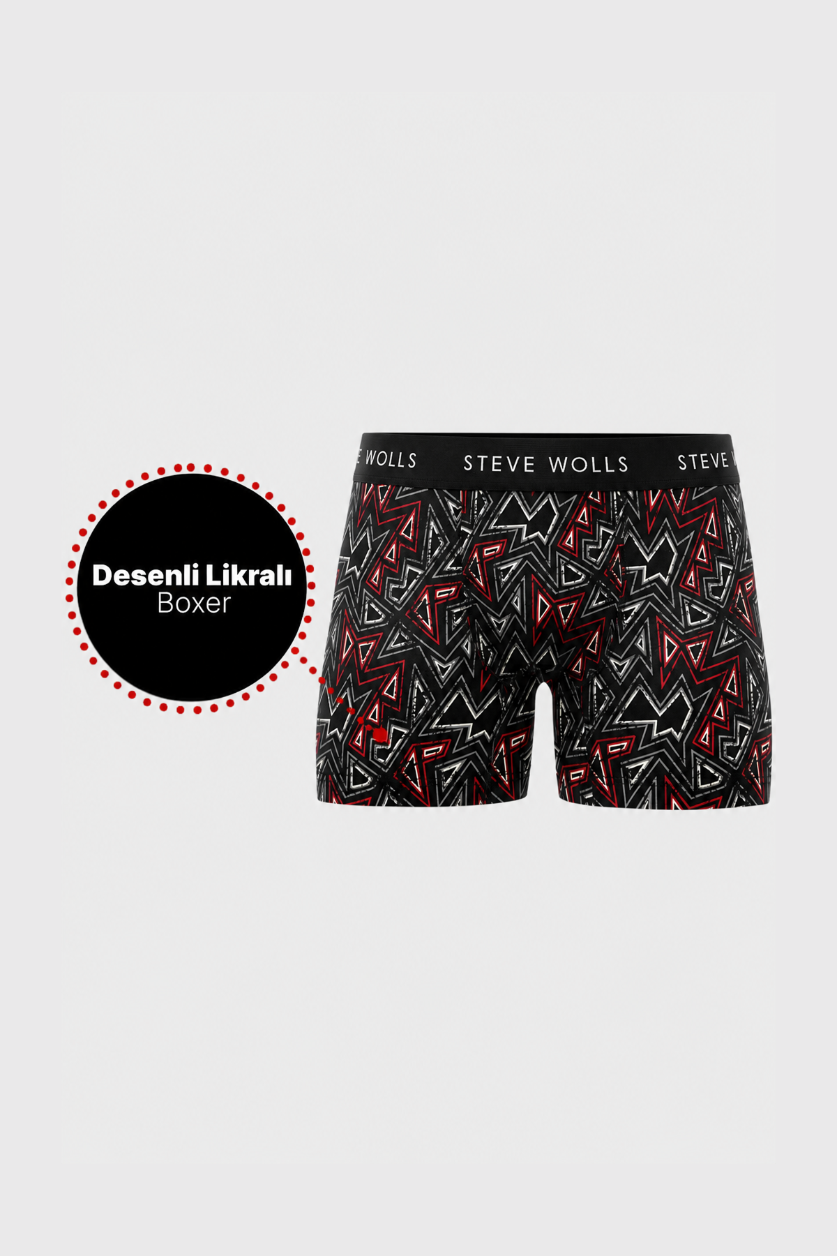 Erkek Kırmızı Beyaz Üçgen Desenli Boxer - 23400