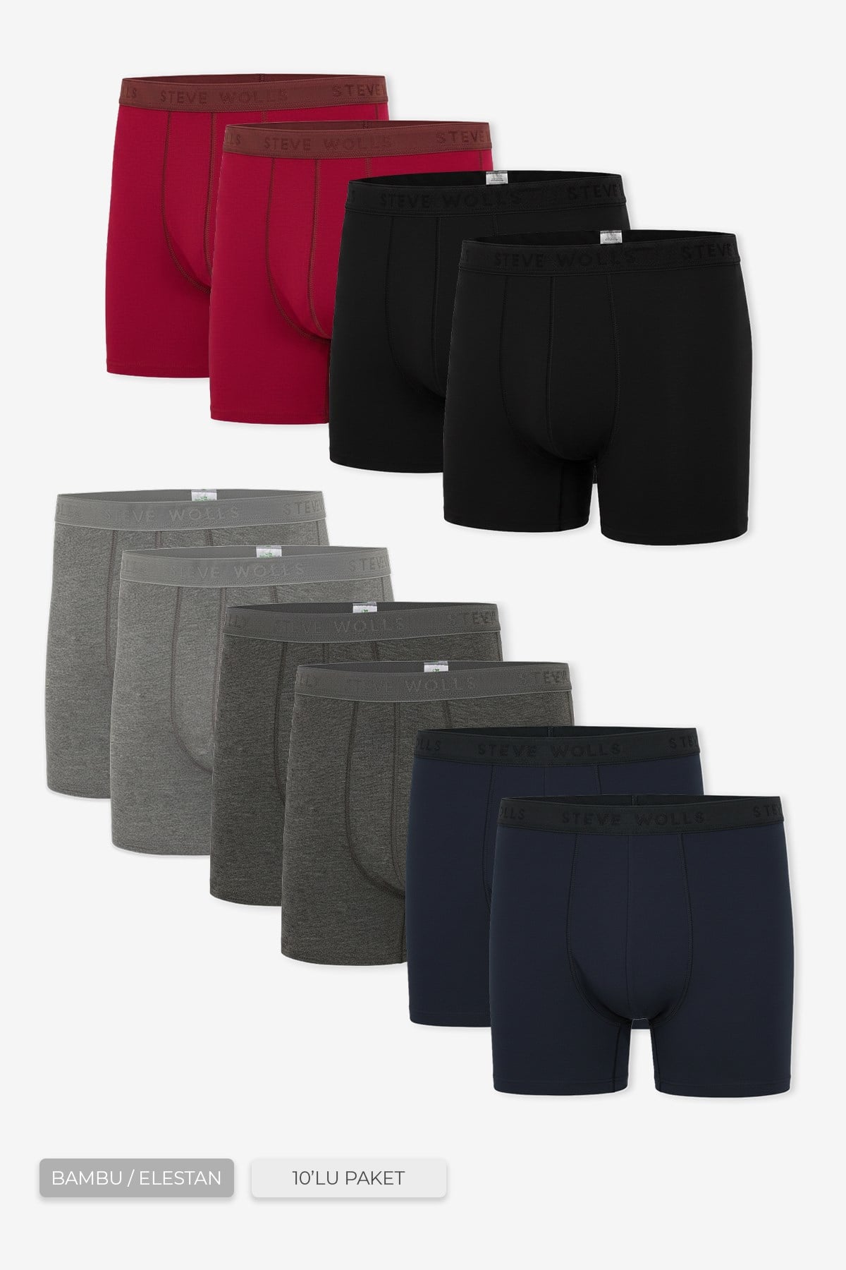 Erkek Renkli 10’Lu Uzun Paça Bambu Boxer - 25205