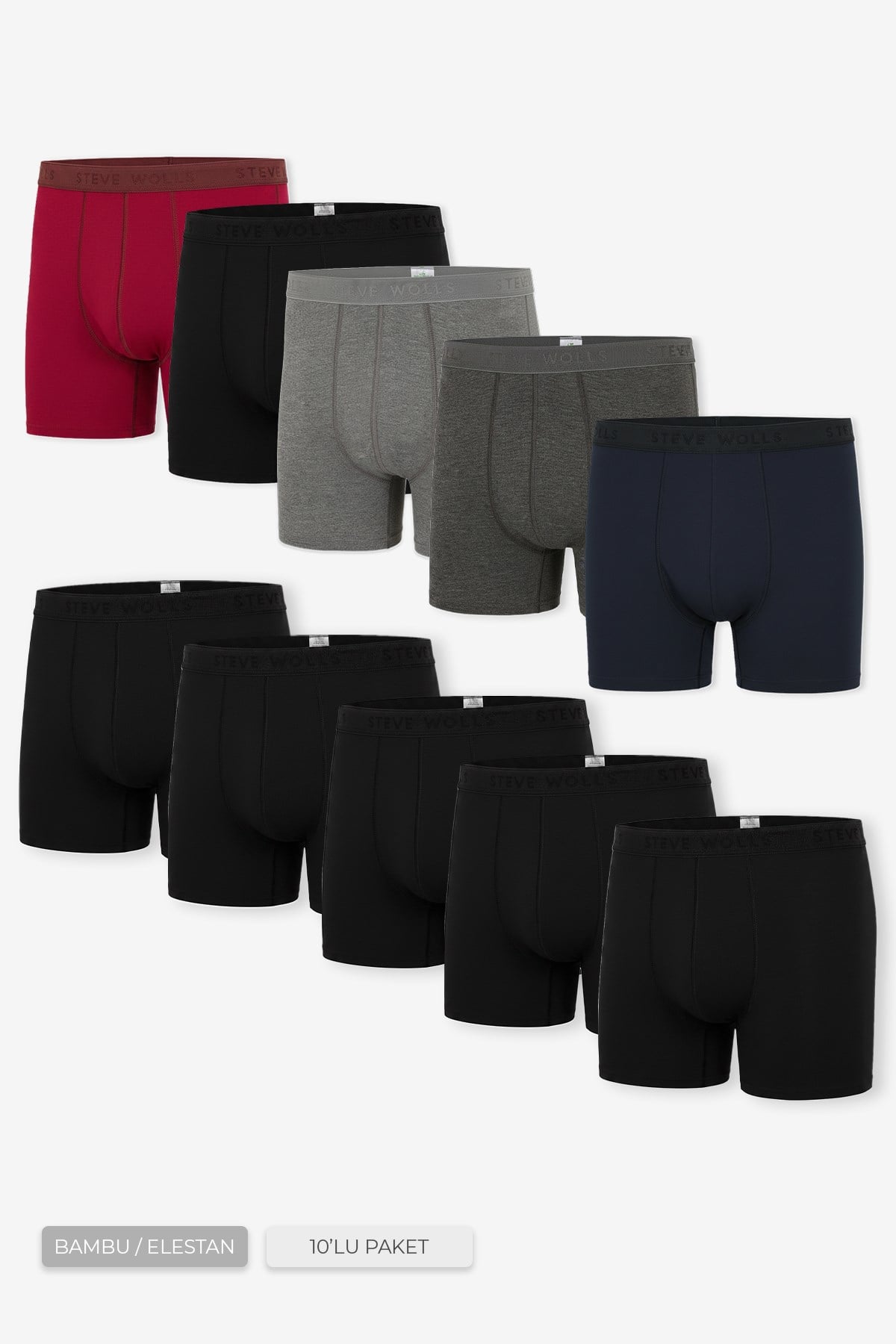 Erkek Siyah Karışık Renk 10’Lu Uzun Paça Bambu Boxer - 25211