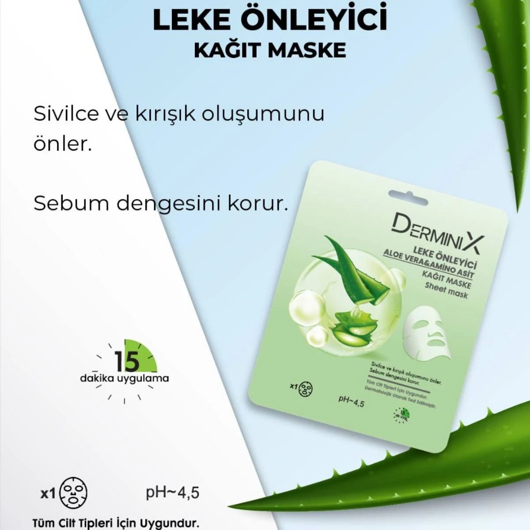 Derminix Kağıt Maske 25gr. Leke Önleyici Aloe Vera