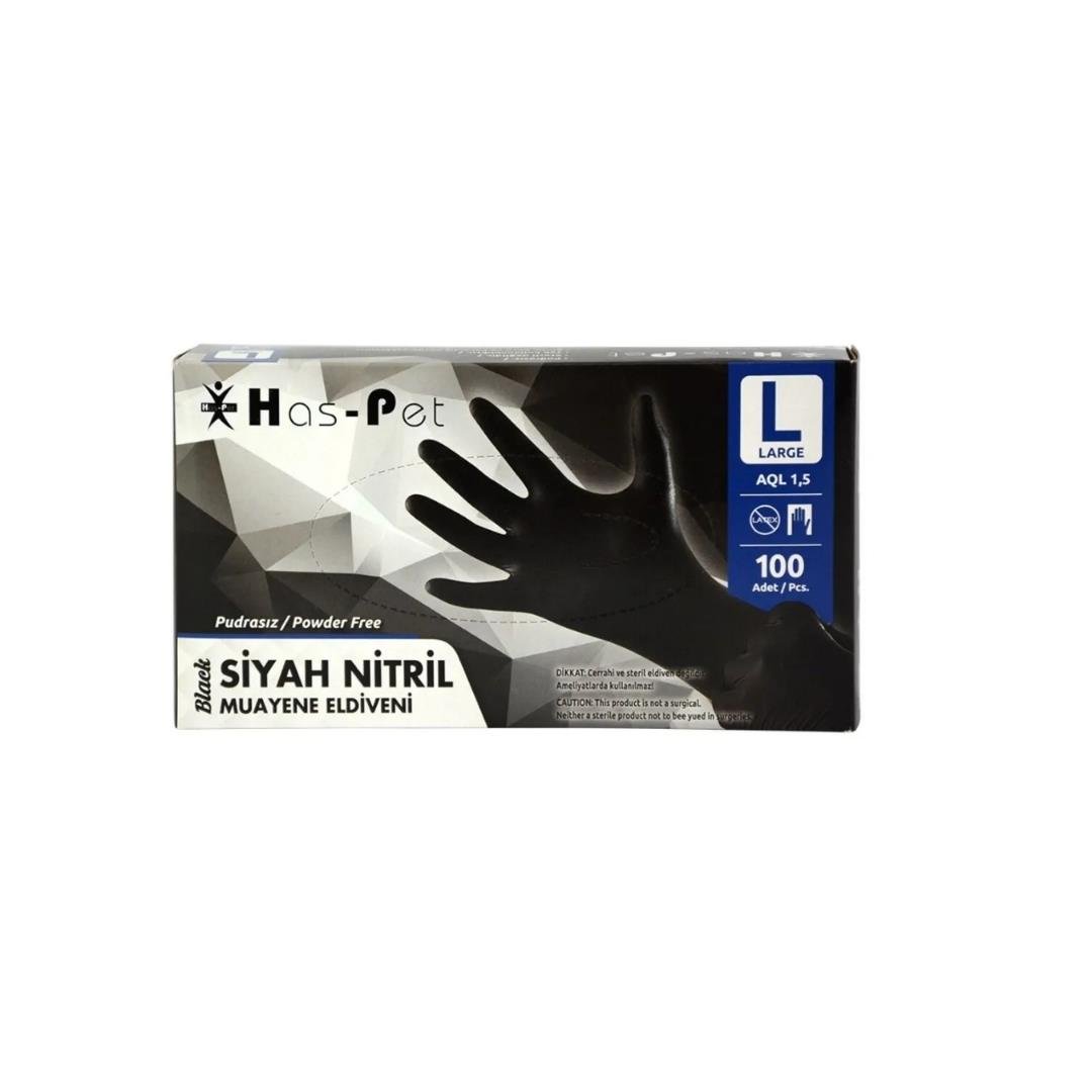 Has-Pet Nitril Siyah Muayene Eldiveni (L)