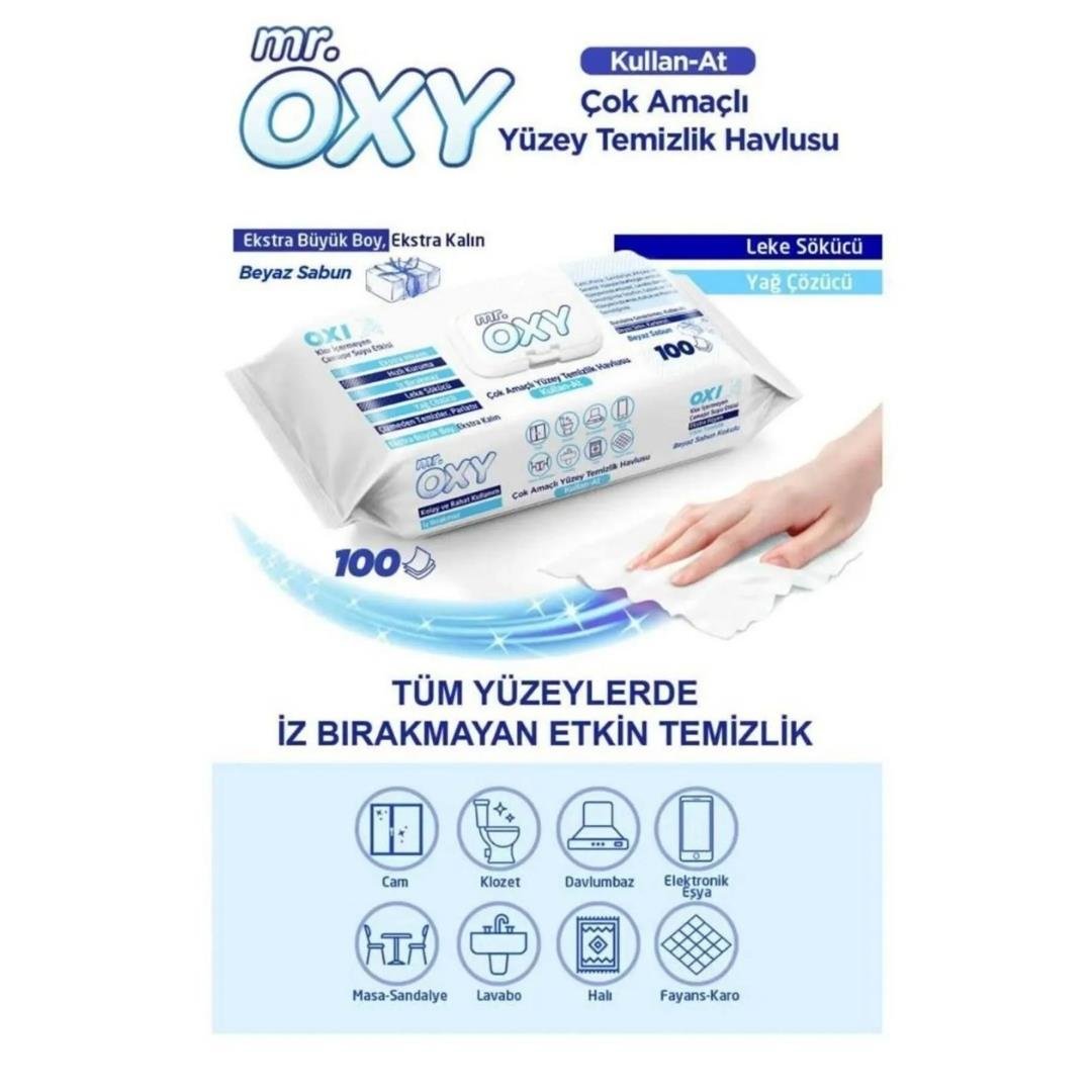 Mr. Oxy Yüzey Temizlik Mendili Beyaz Sabun 100 Lü