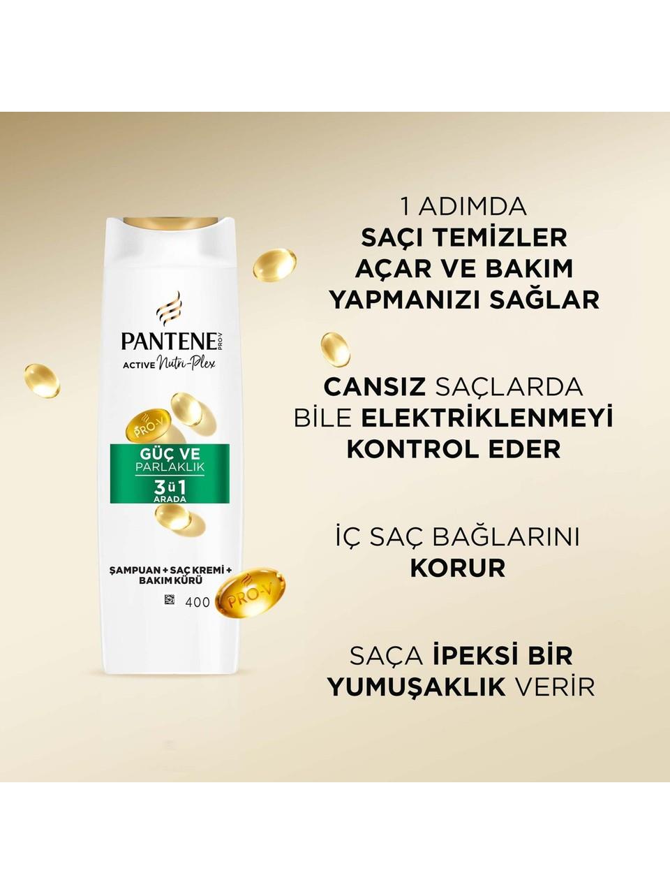 Pantene Şampuan 400ml. 3in1 Güç Ve Parlaklık