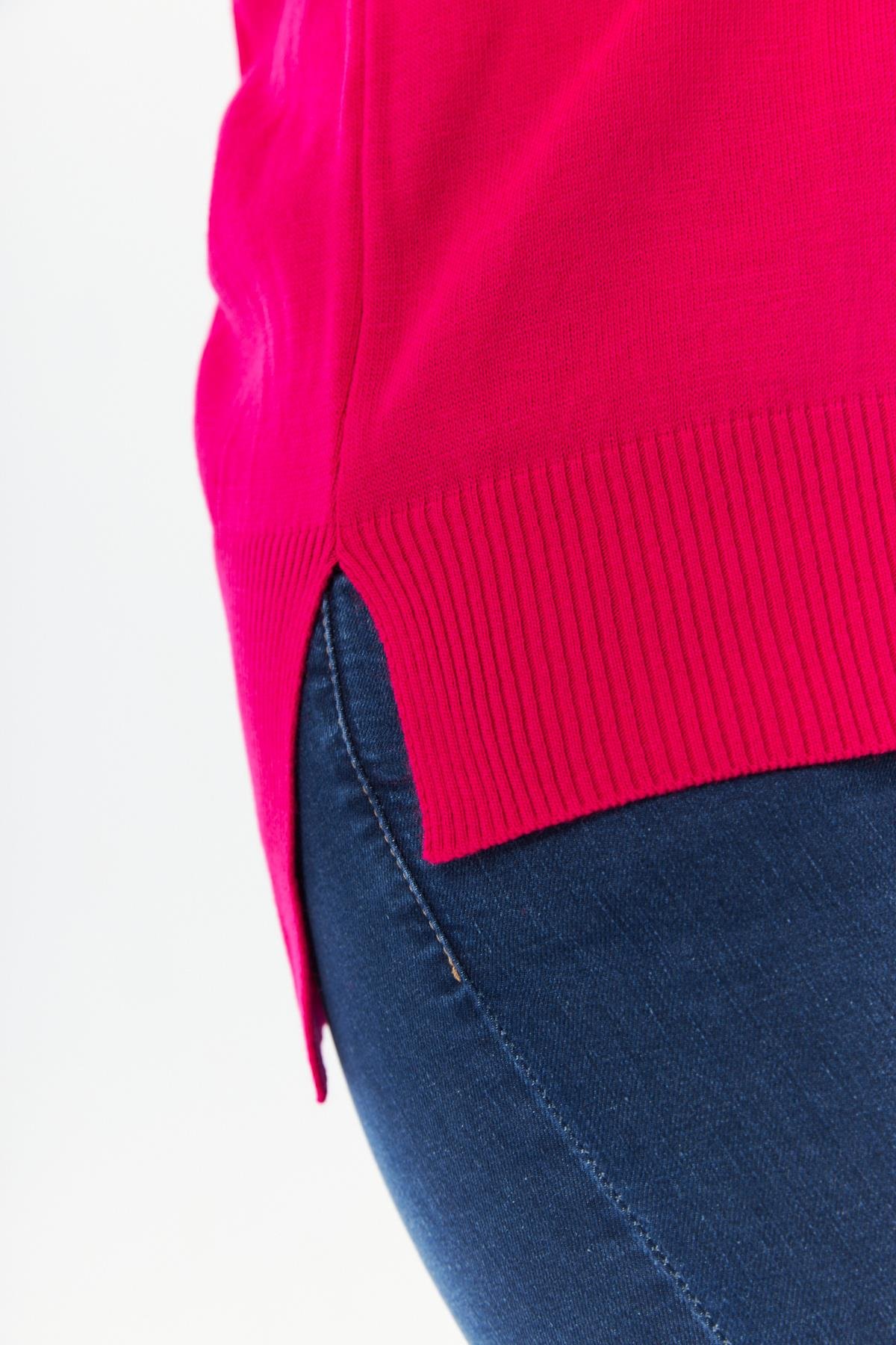 Büyük Beden Bisiklet Yaka Triko Kazak Fuşya