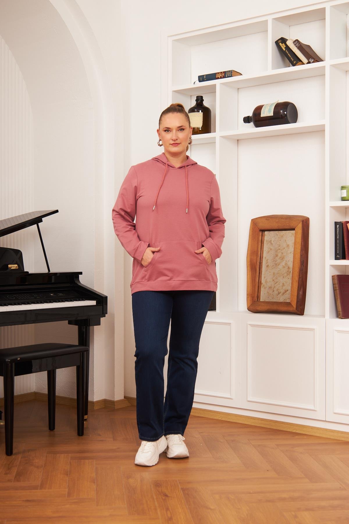 Rmg Kapşonlu Büyük Beden Gülkurusu Sweatshirt