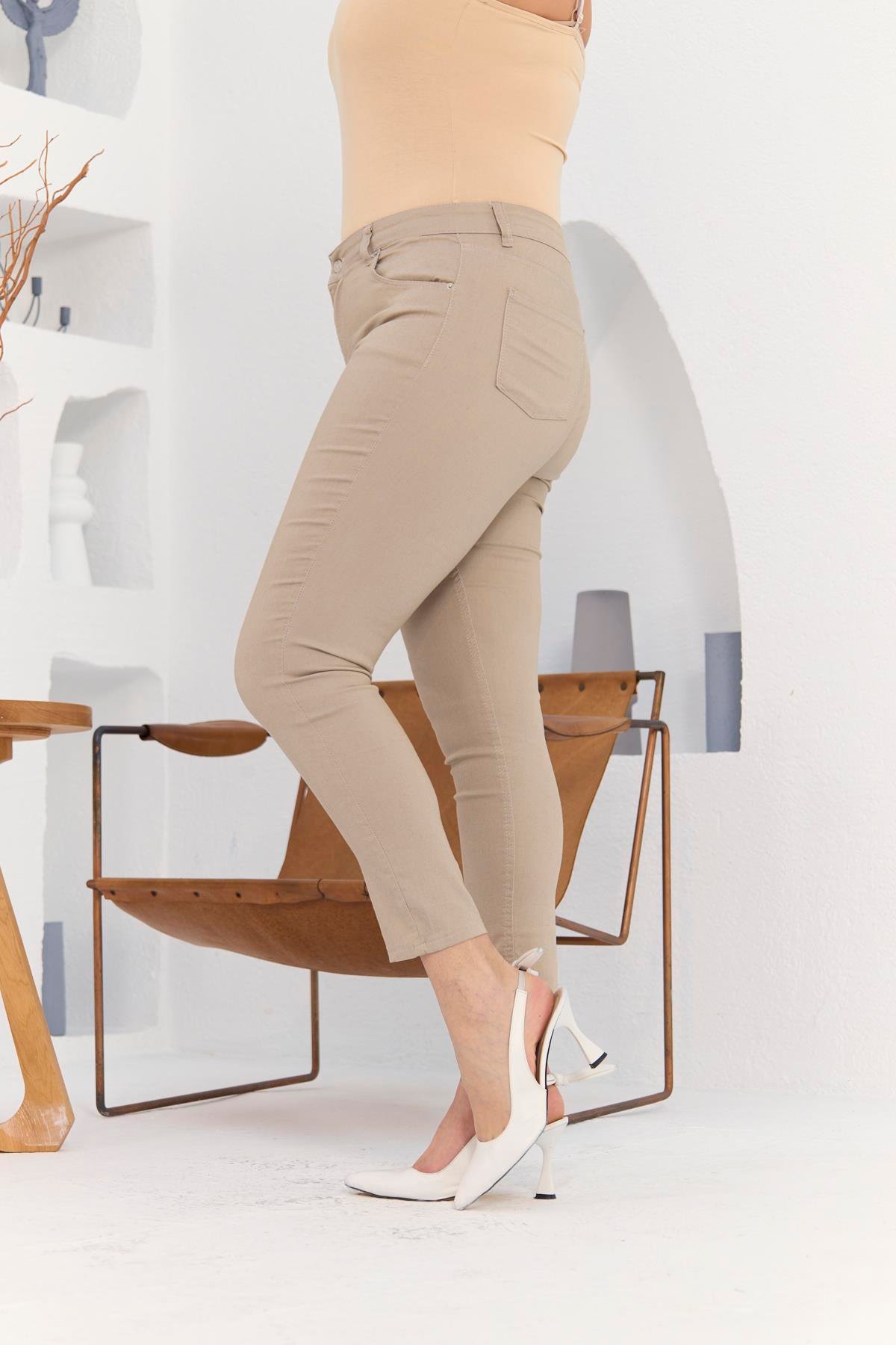 Rmg Bilek Paça Büyük Beden Krem Pamuk Pantolon