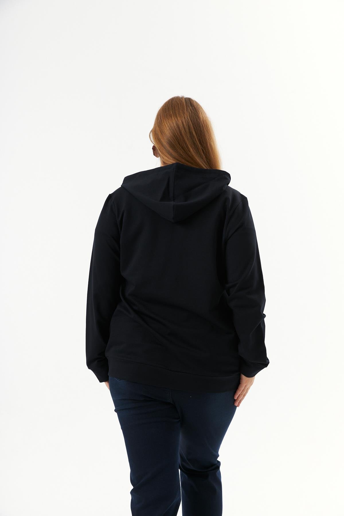 Büyük Beden Fermuarlı Droplu Sweatshirt Lacivert