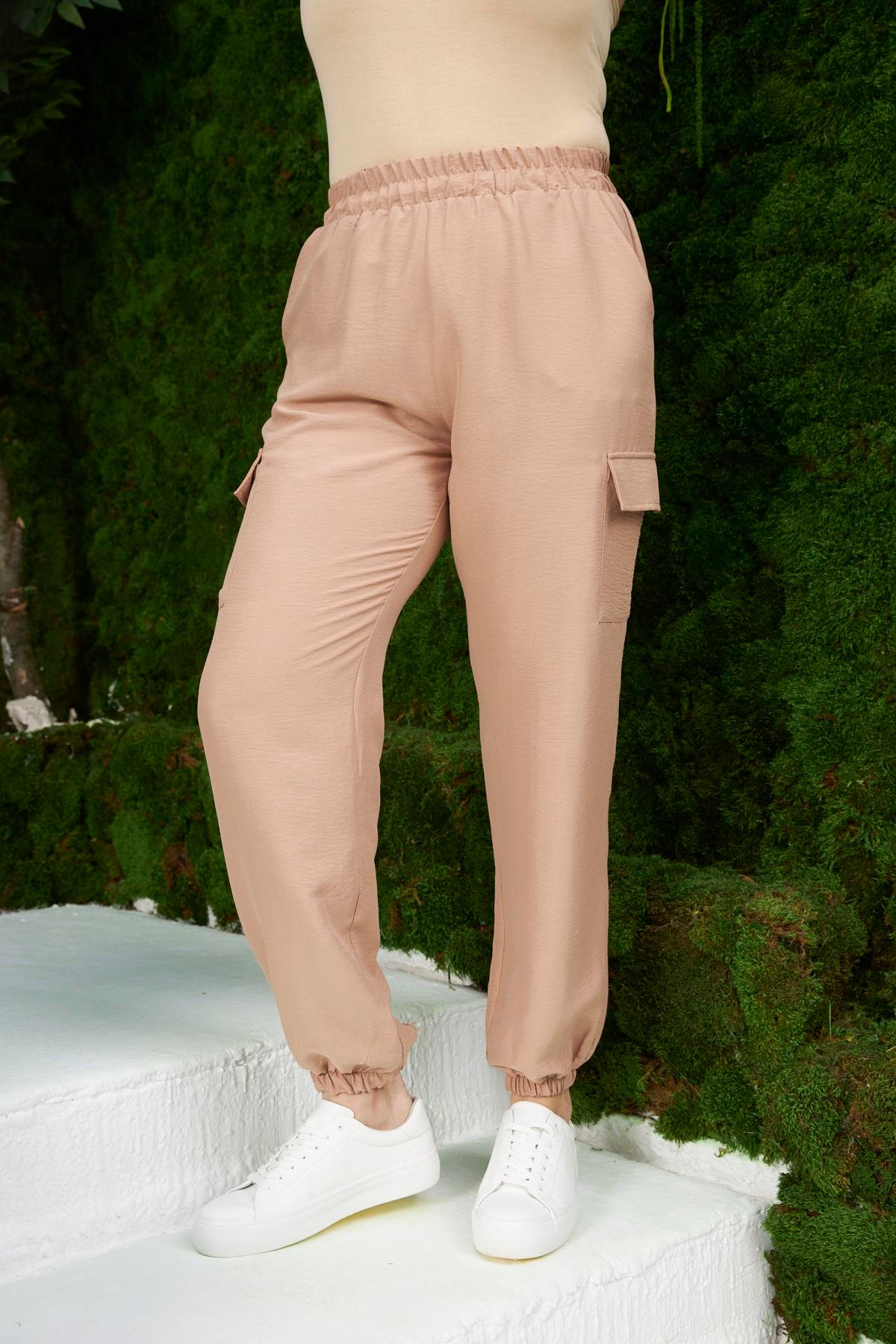 Rmg Beli Lastikli Kargo Cepli Büyük Beden Vizon Pantolon