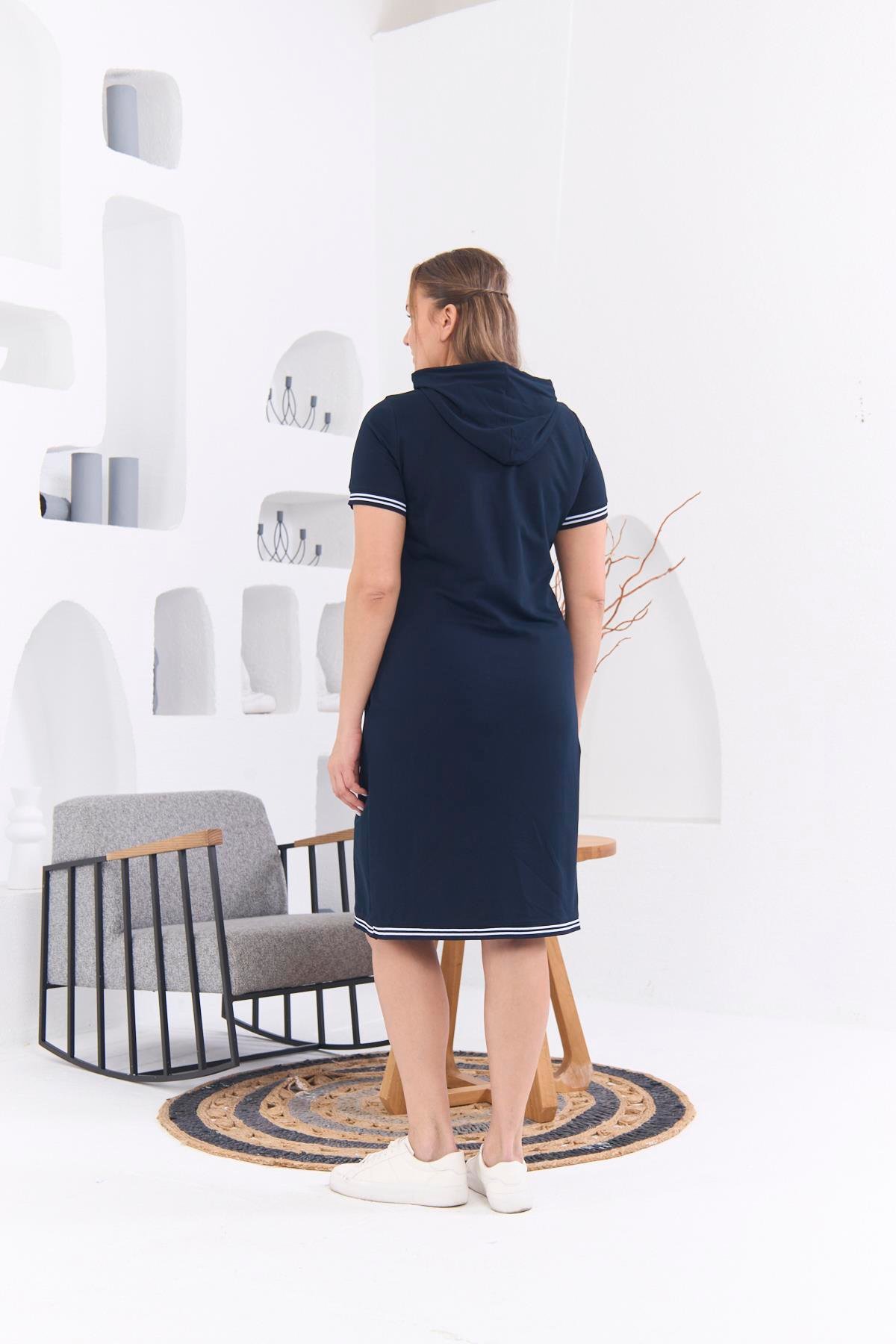 Rmg Omuzları File Detaylı Büyük Beden Lacivert Spor Elbise