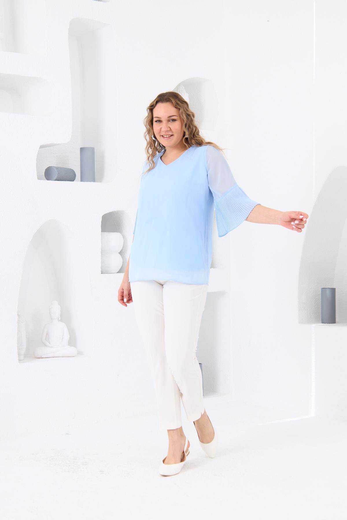 Rmg Kolları Piliseli Büyük Beden Bebe Mavi Bluz