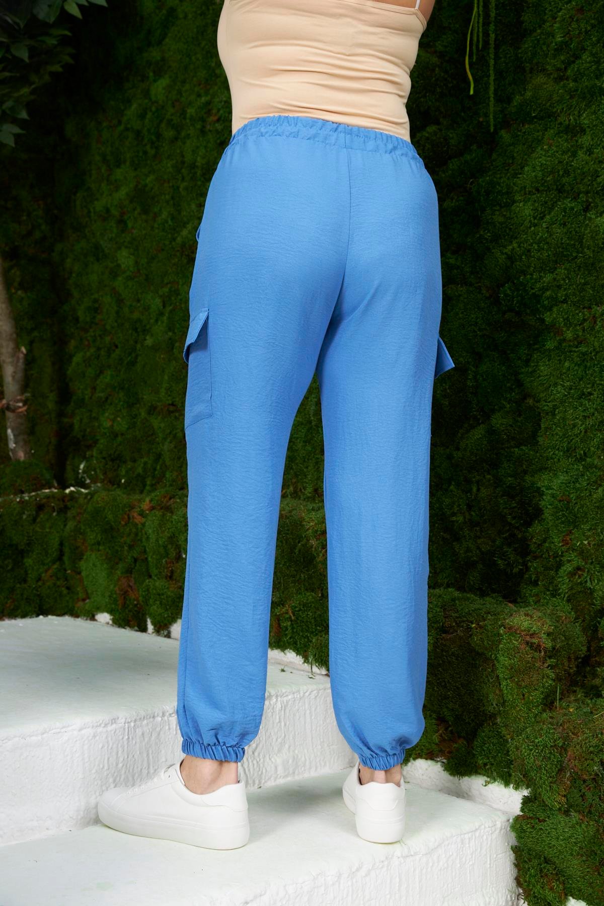 Rmg Beli Lastikli Kargo Cepli Büyük Beden İndigo Pantolon