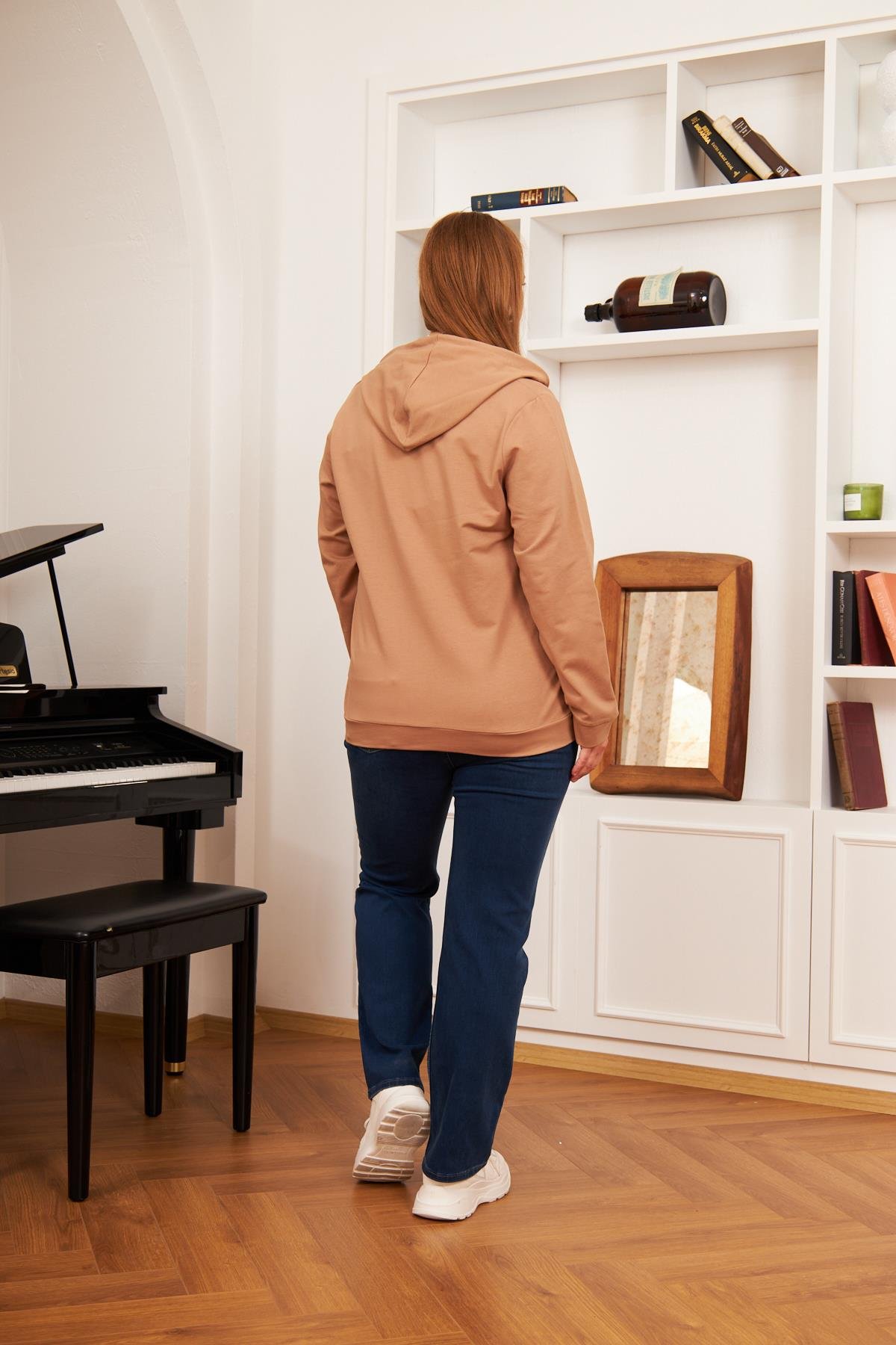 Rmg Fermuar Detaylı Büyük Beden Vizon Eşofman Üst