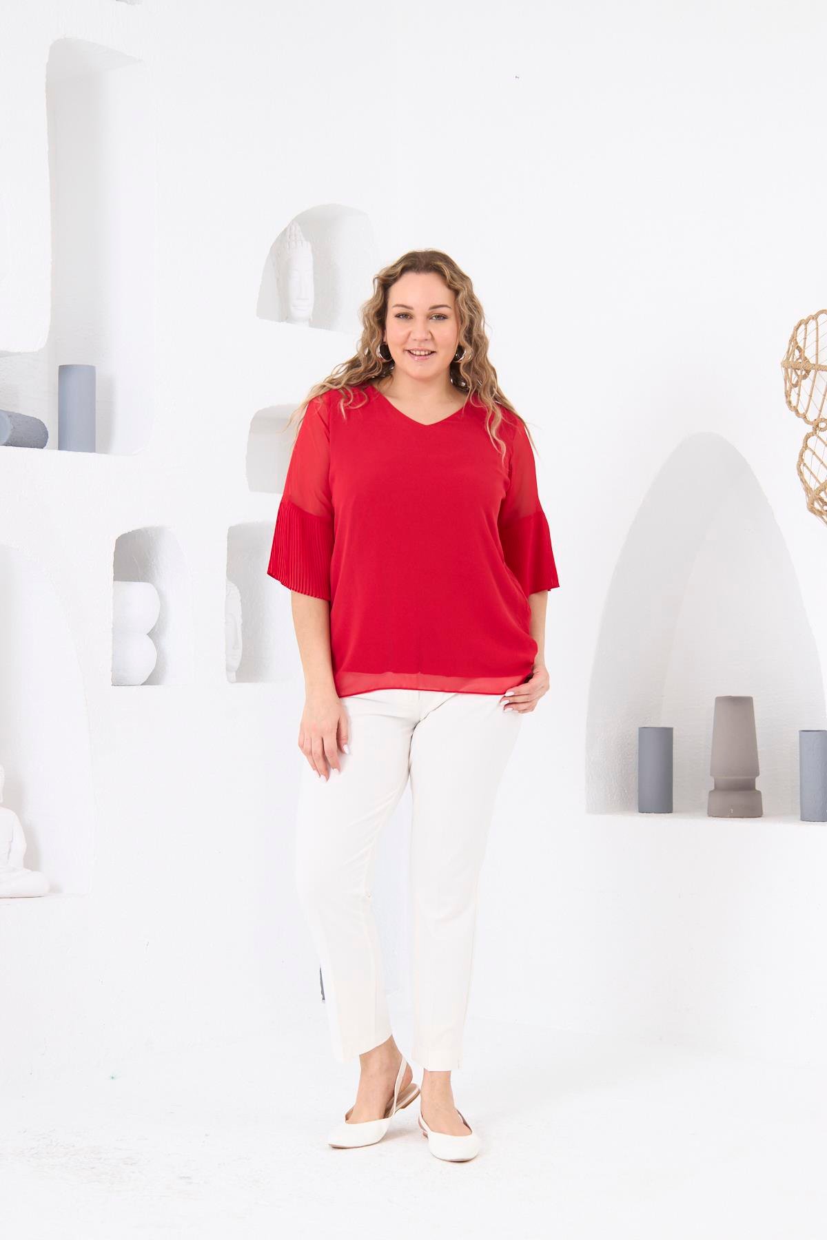 Rmg Kolları Piliseli Büyük Beden Bebe Mercan Bluz