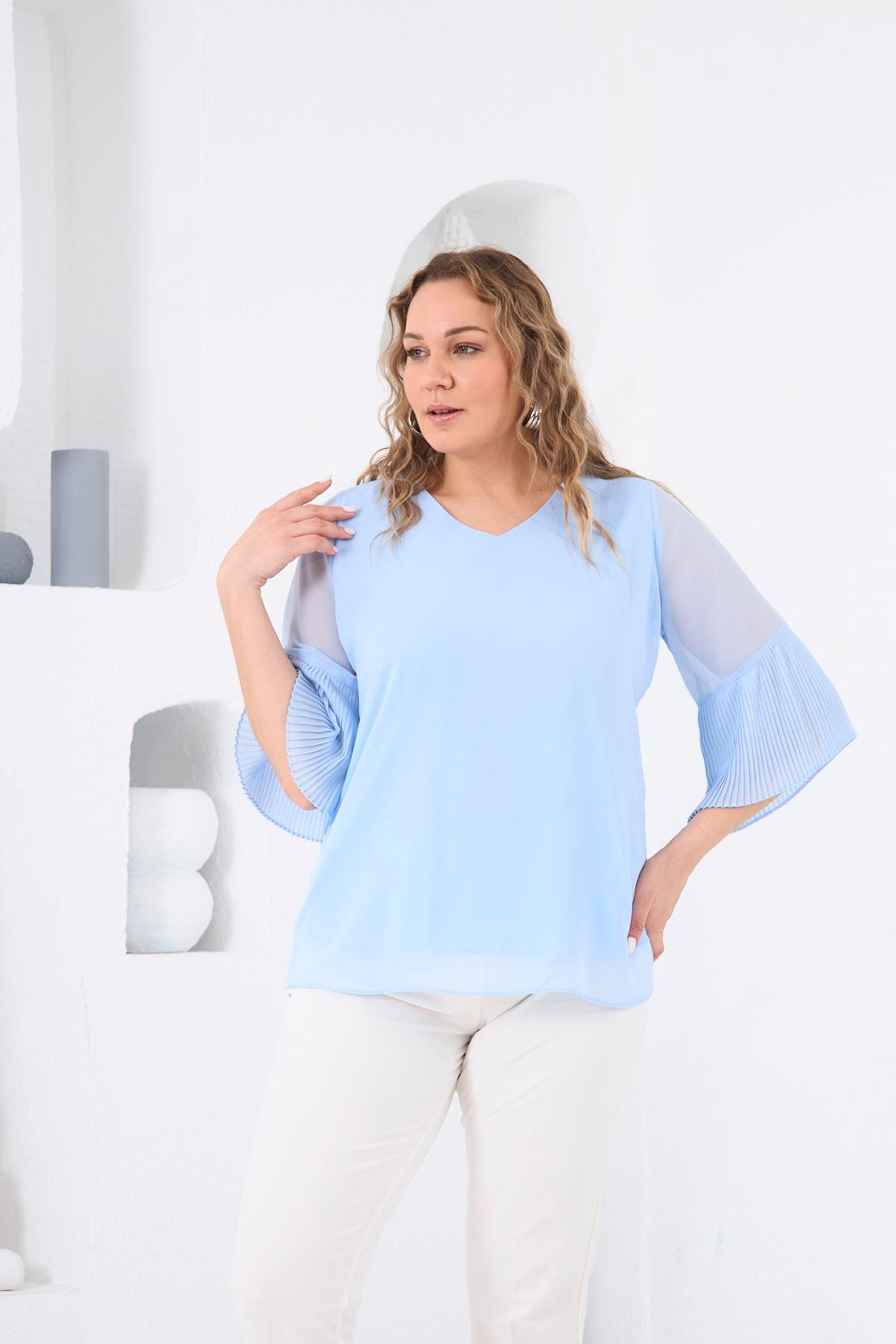 Rmg Kolları Piliseli Büyük Beden Bebe Mavi Bluz