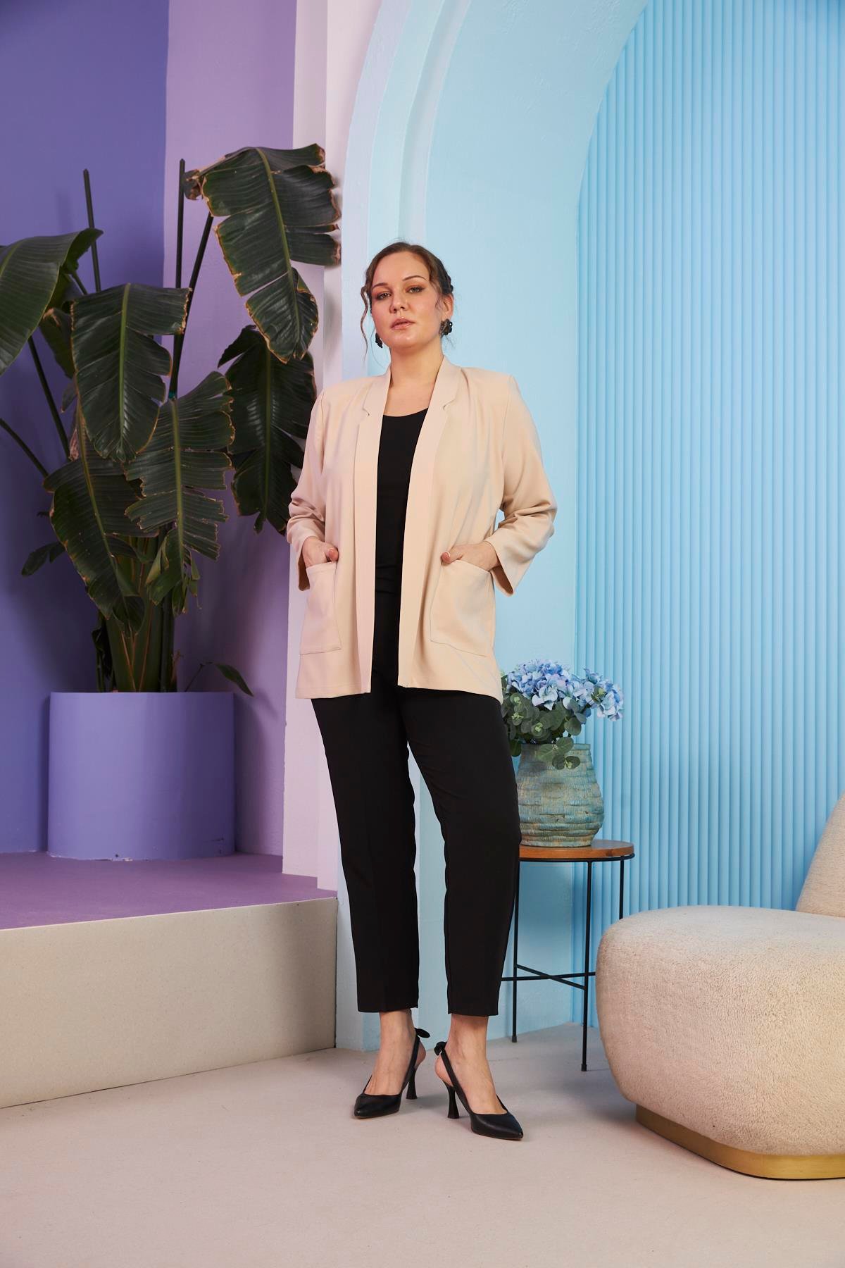 Rmg Büyük Beden Krem Ceket