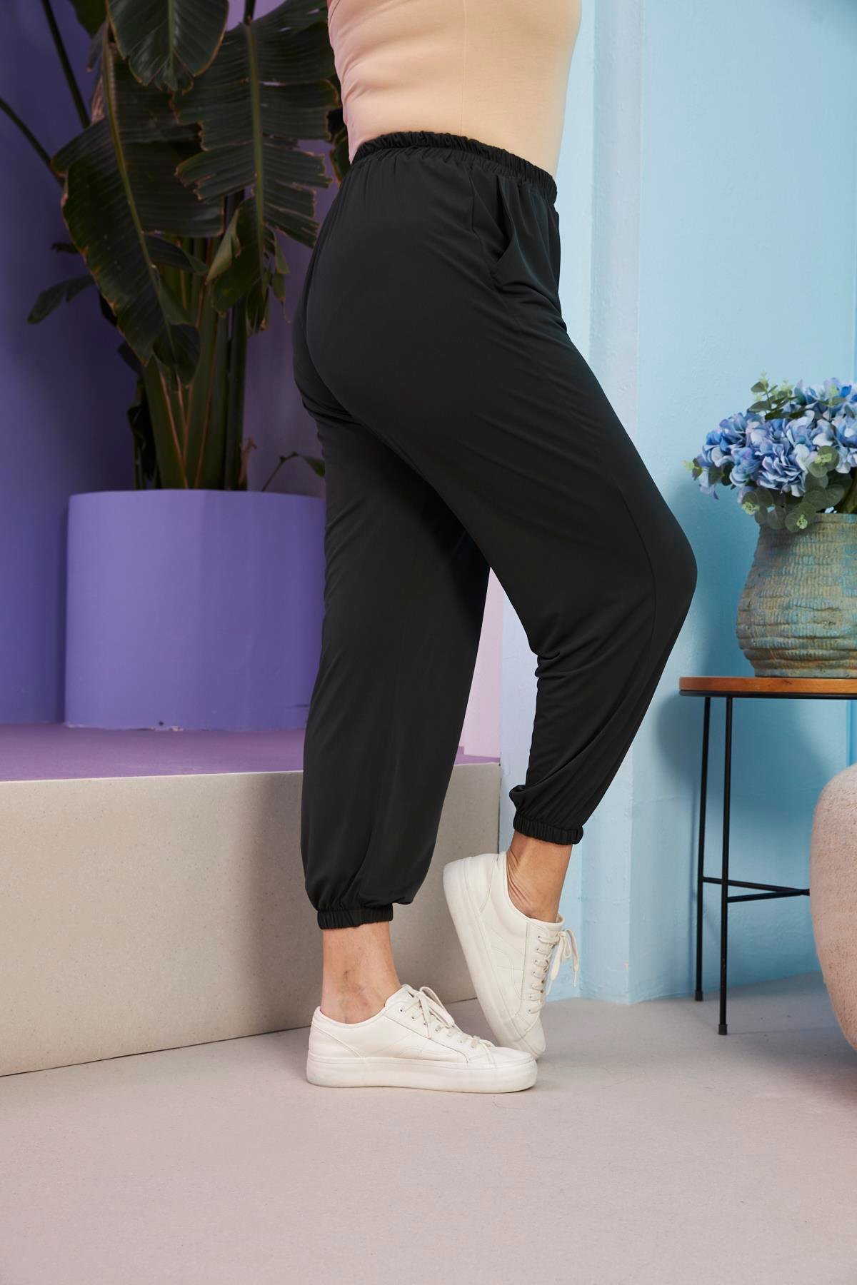 Rmg Bel ve Paça Lastikli Büyük Beden Haki Pantolon