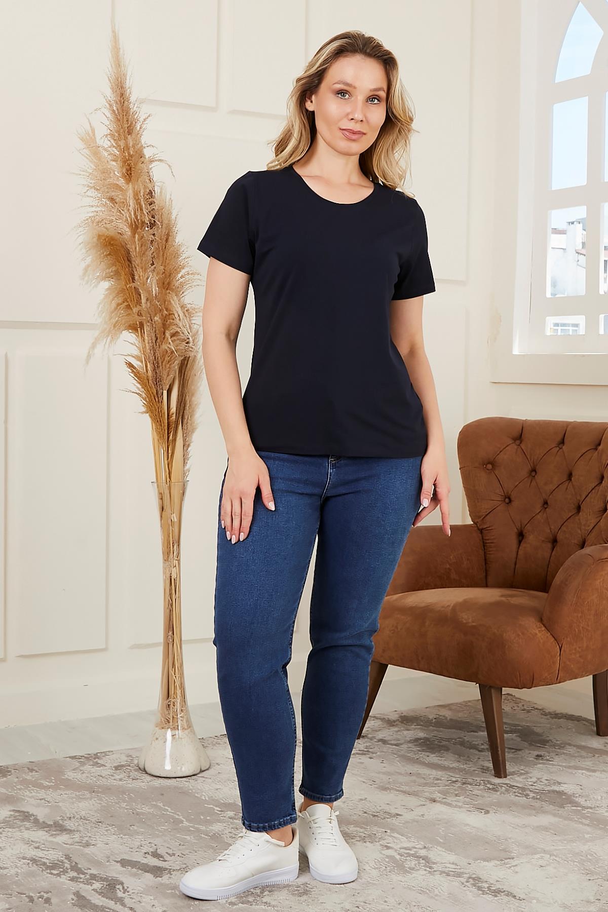 RMG Bisiklet Yaka Büyük Beden Lacivert Tişört