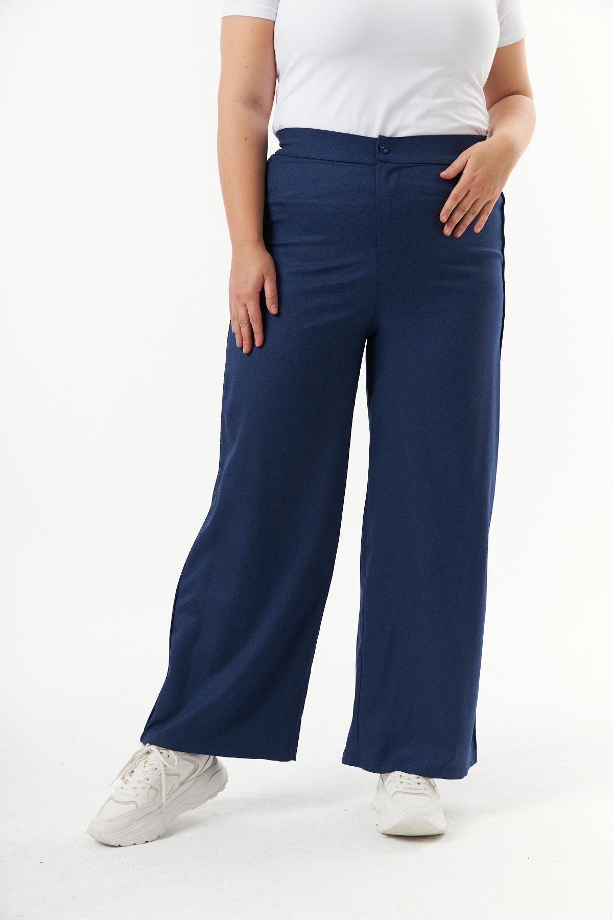 Büyük Beden Kolları Katlanabilir Takım Gömlek Pantolon İndigo