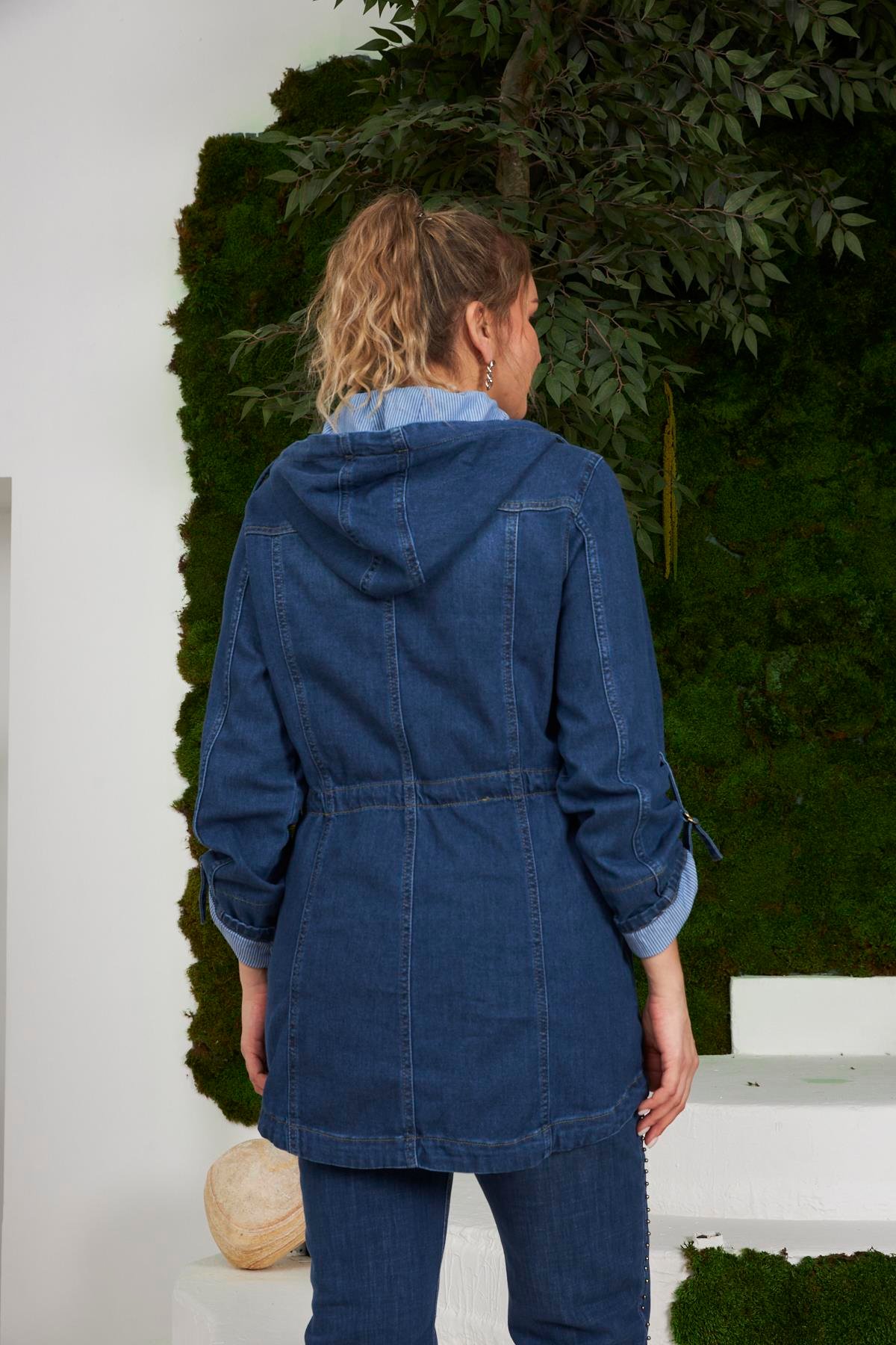 Rmg Cep Detaylı Büyük Beden Mavi Kot Ceket