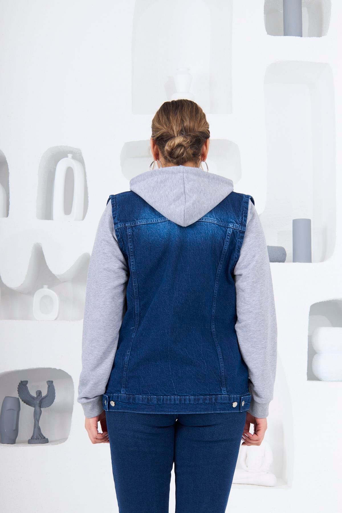 RMG İçlik Detaylı Büyük Beden Mavi Ceket