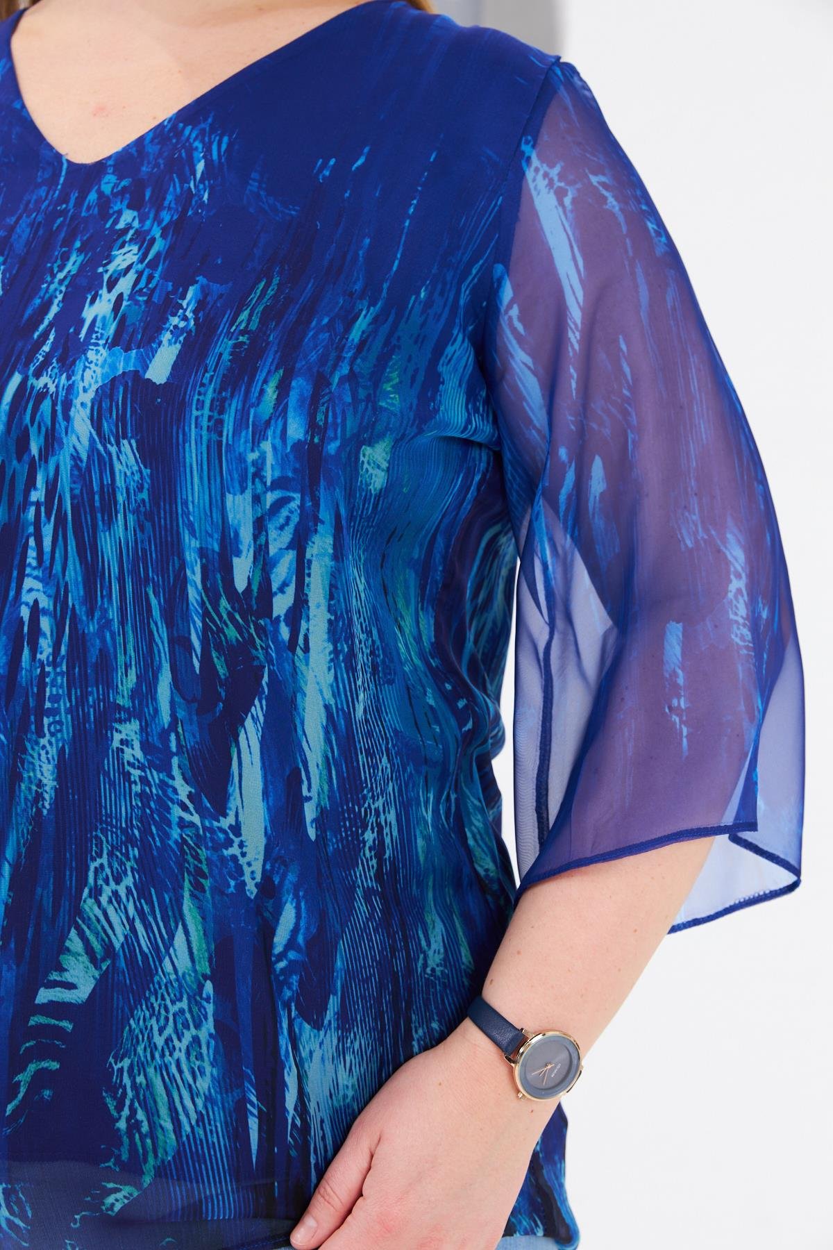 Astarlı Büyük Beden Şifon Bluz Lacivert