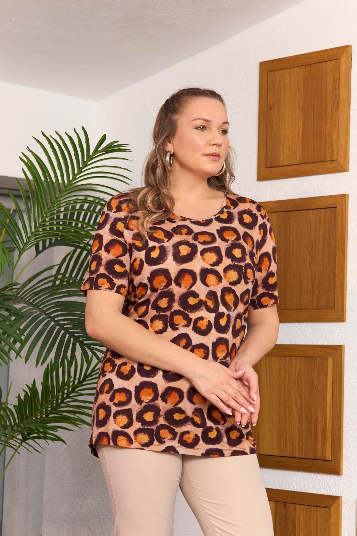 Rmg Desenli Büyük Beden Kahve Tişört