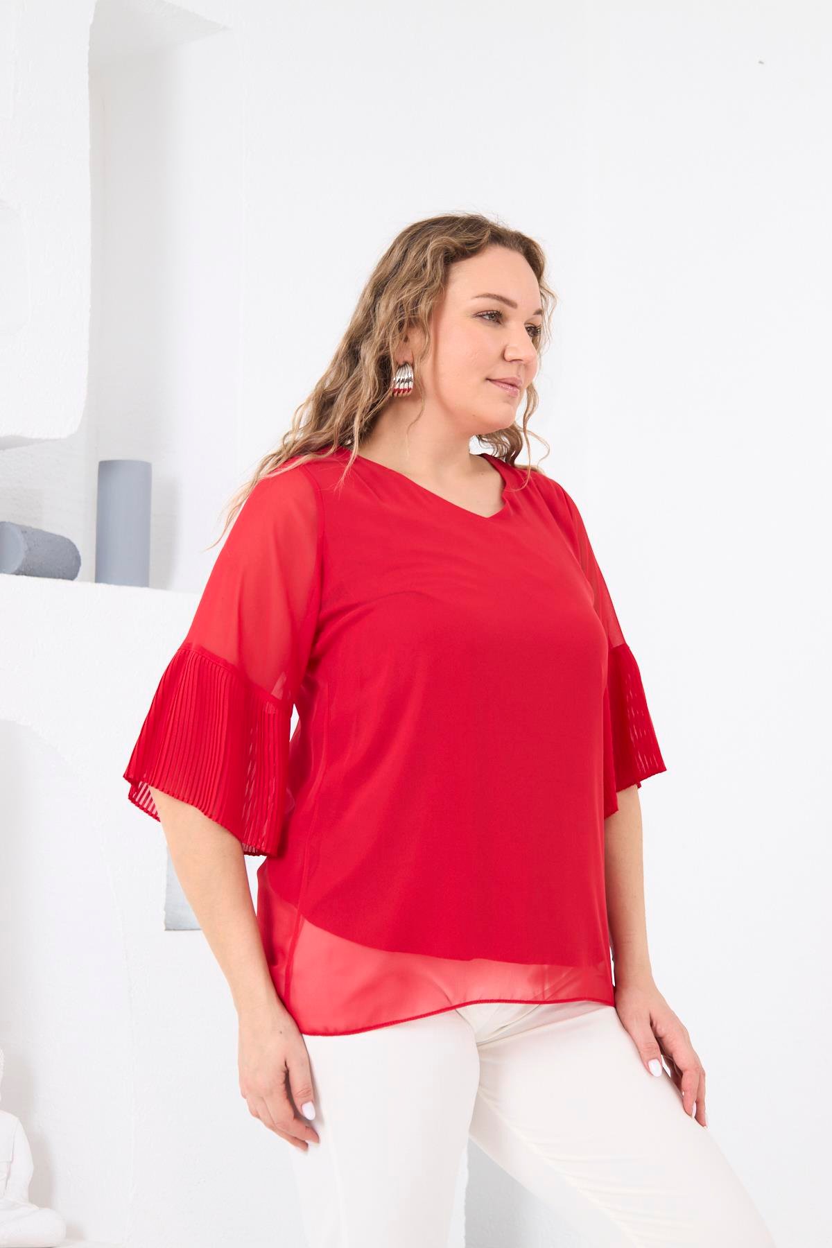 Rmg Kolları Piliseli Büyük Beden Bebe Mercan Bluz