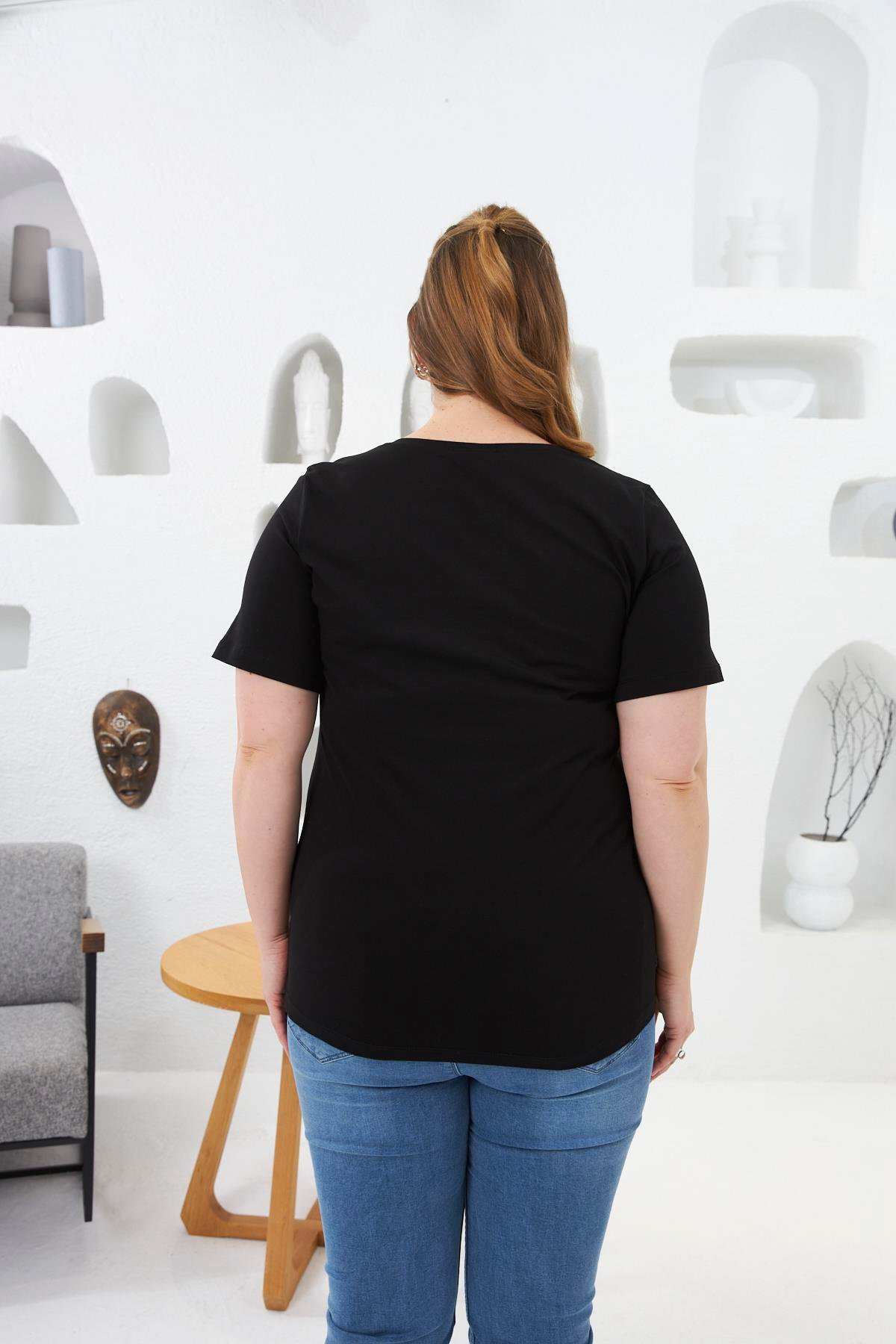 Baskılı Büyük Beden Tişört Siyah