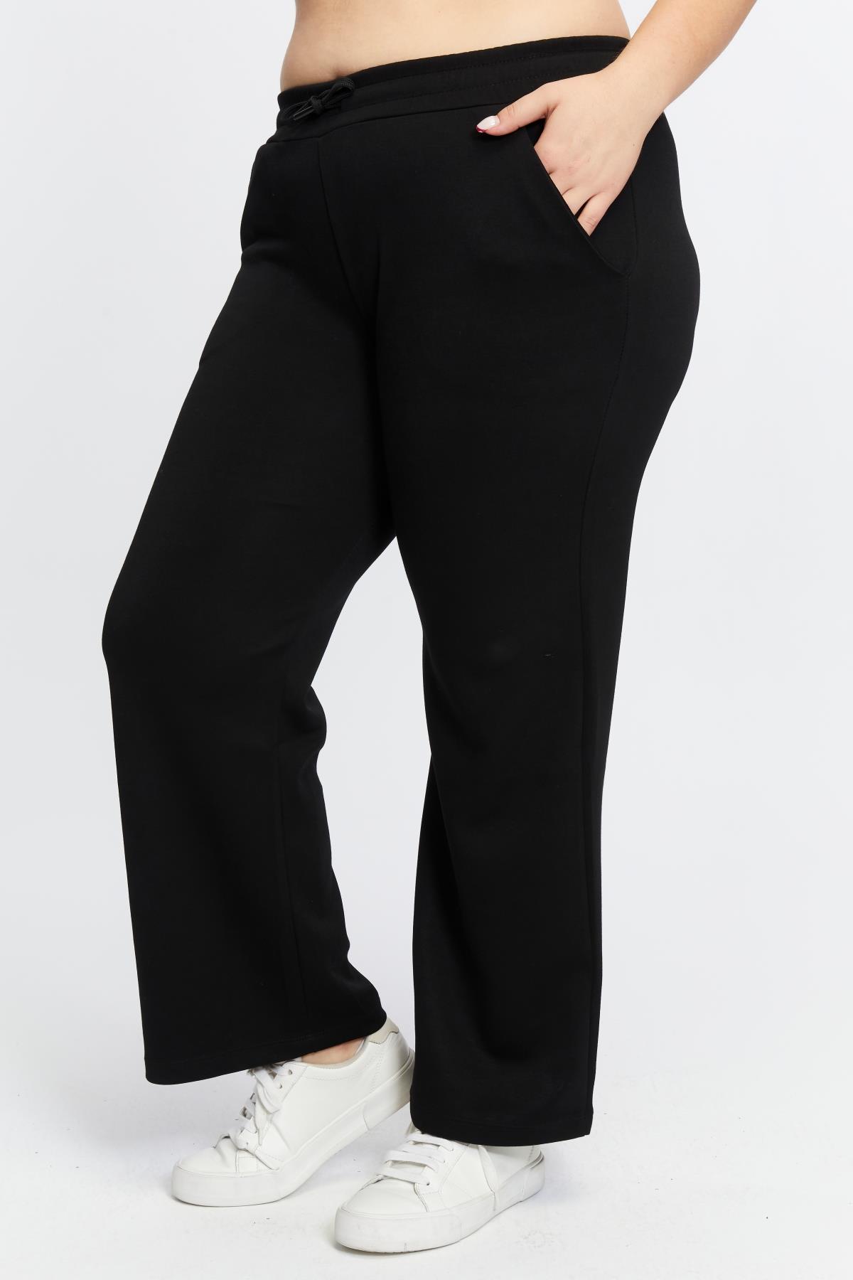 Bel Bağcık Detaylı Büyük Beden Eşofman Altı Siyah