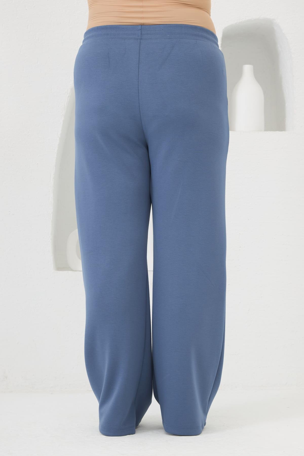 Bel Bağcıklı Büyük Beden Eşofman İndigo