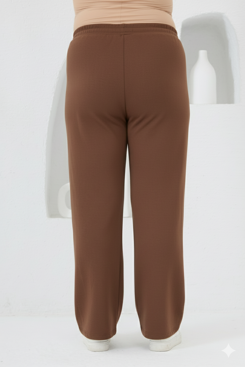 Bel Bağcıklı Büyük Beden Eşofman Kahve - RMG