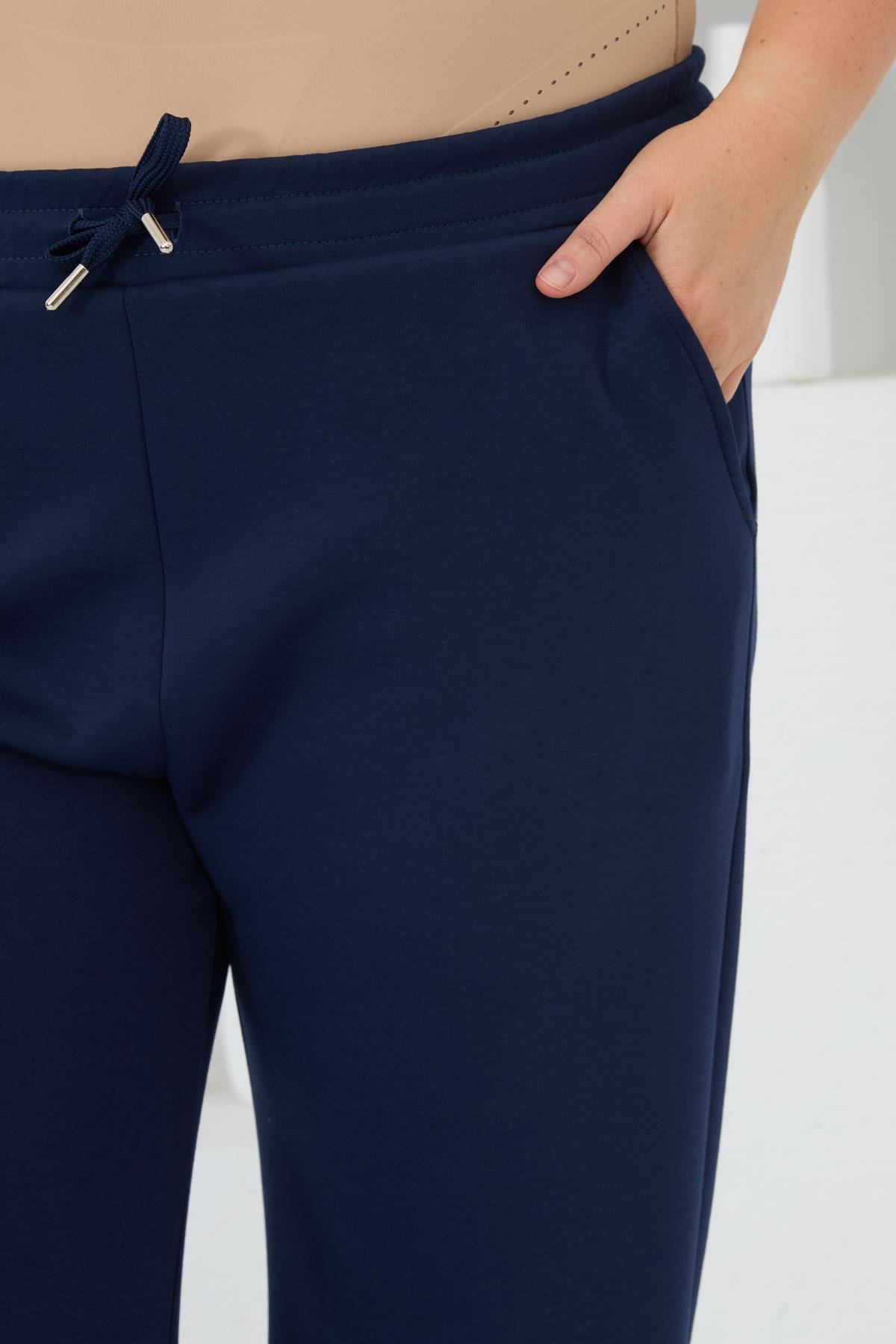 Bel Bağcıklı Büyük Beden Eşofman Lacivert