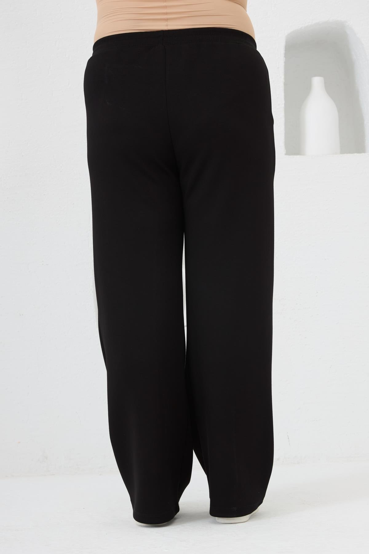 Bel Bağcıklı Büyük Beden Eşofman Siyah