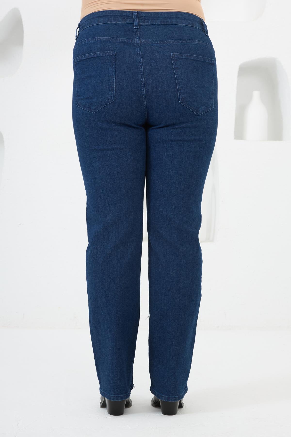 Boru Paça Büyük Beden Kot Pantolon Koyu Lacivert