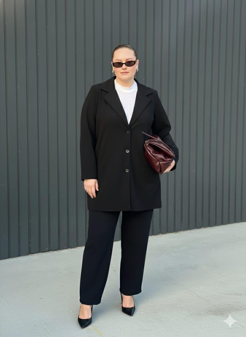 Büyük Beden Astarsız Ceket Siyah