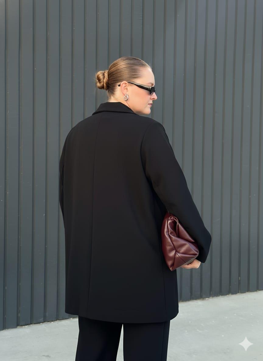 Büyük Beden Astarsız Ceket Siyah