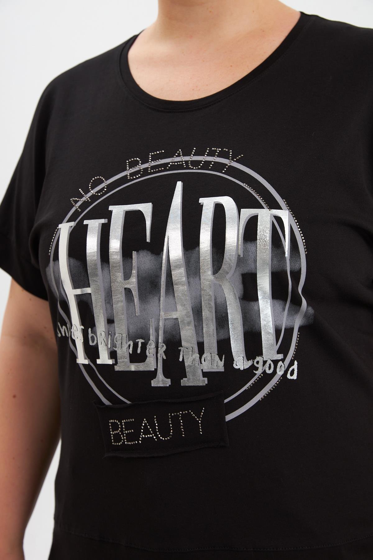 Büyük Beden Baskılı Tişört Siyah