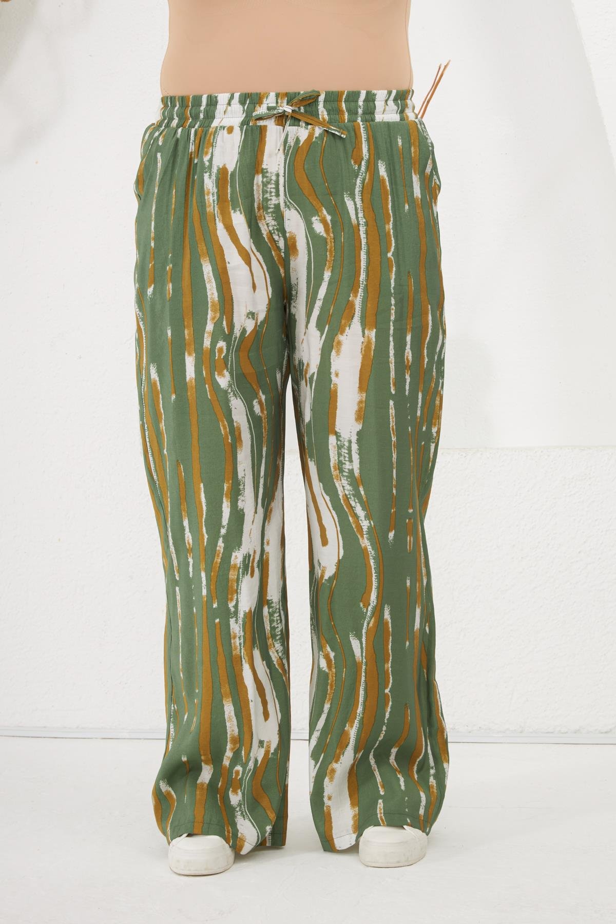 Büyük Beden Beli Lastikli Pantolon Haki