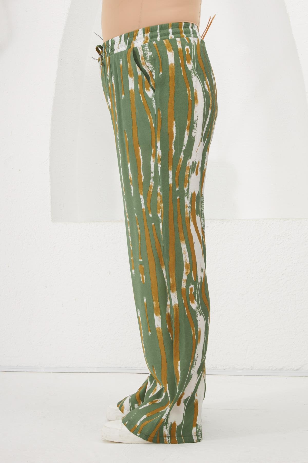 Büyük Beden Beli Lastikli Pantolon Haki