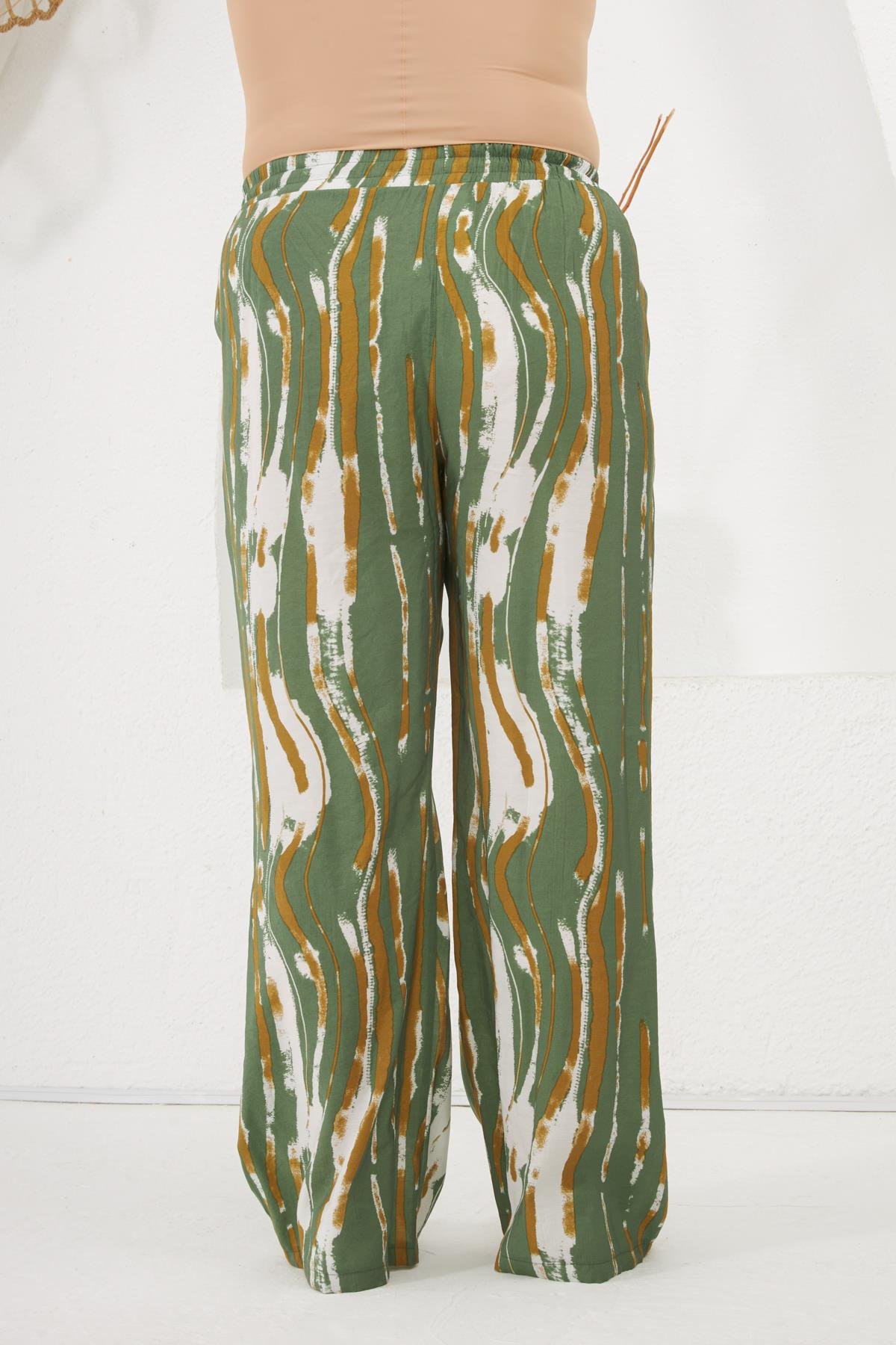 Büyük Beden Beli Lastikli Pantolon Haki