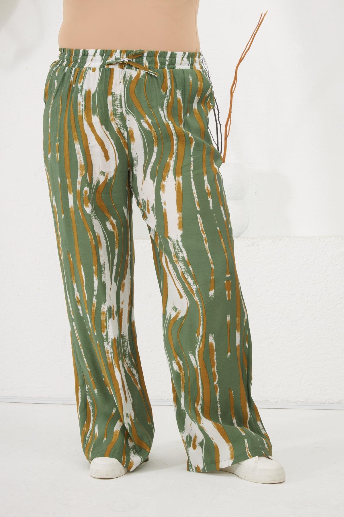 Büyük Beden Beli Lastikli Pantolon Haki