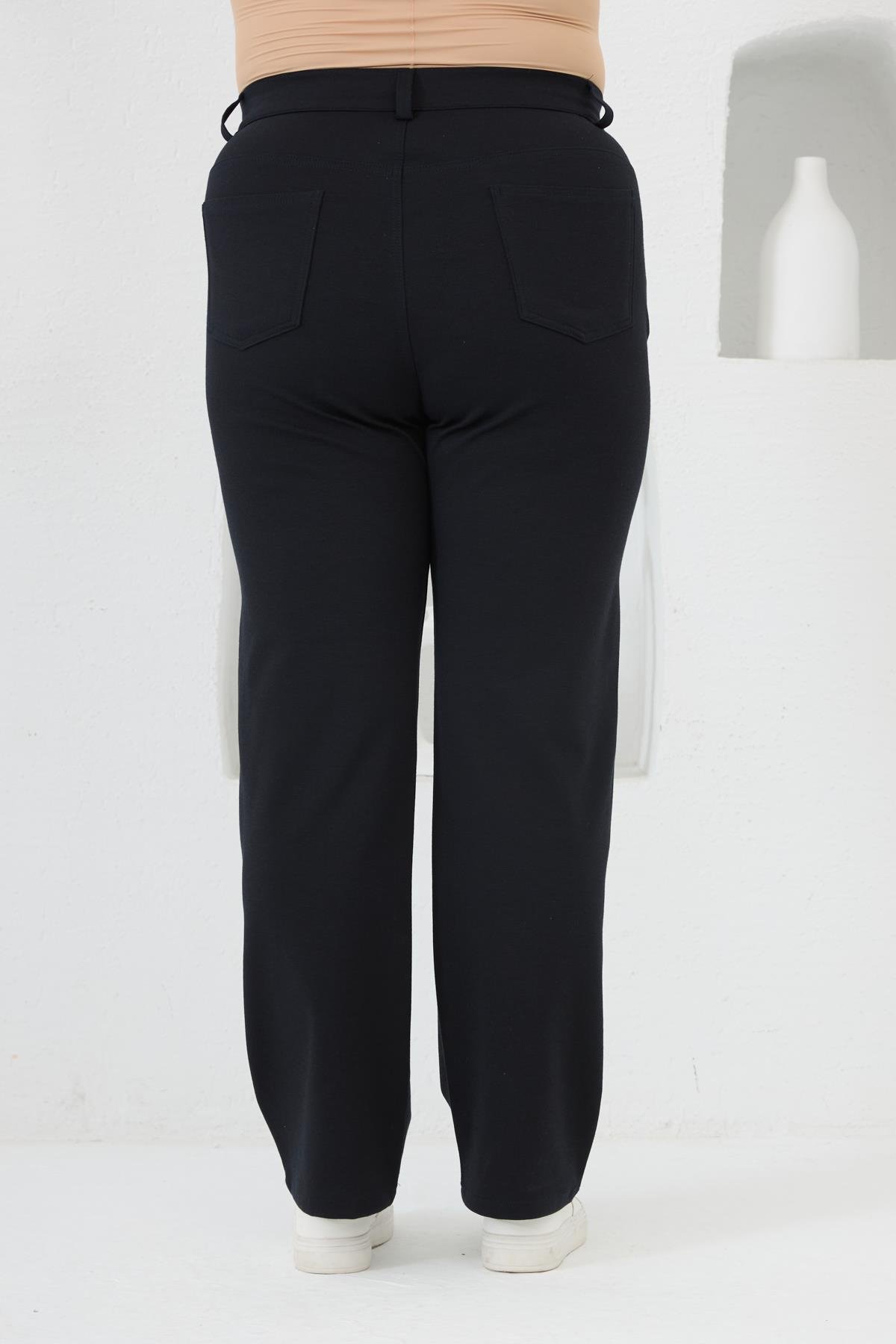 Büyük Beden Boru Paça Çelik Örme Pantolon Lacivert