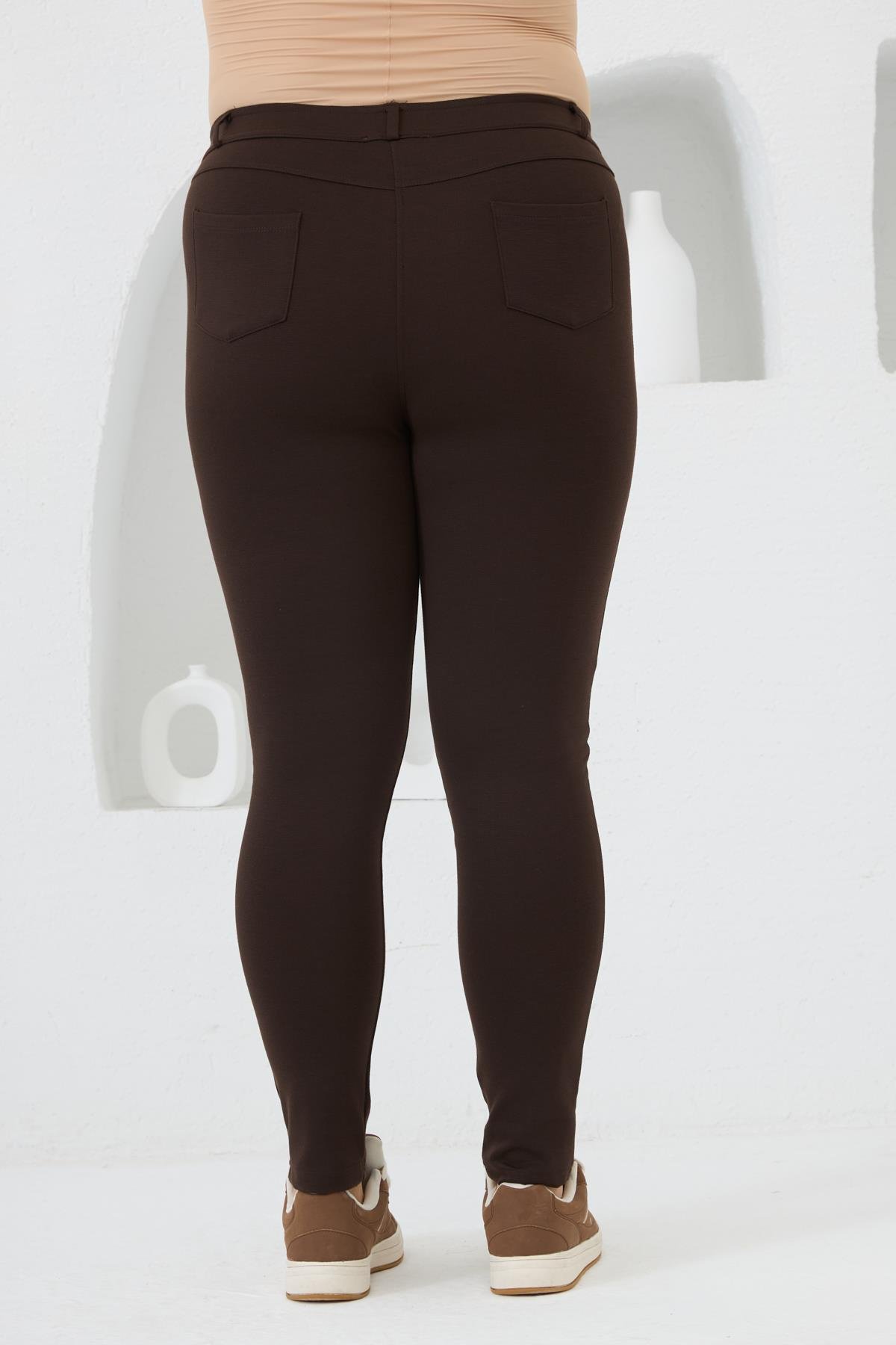 Büyük Beden Çelik Örme Taytpantolon Kahverengi